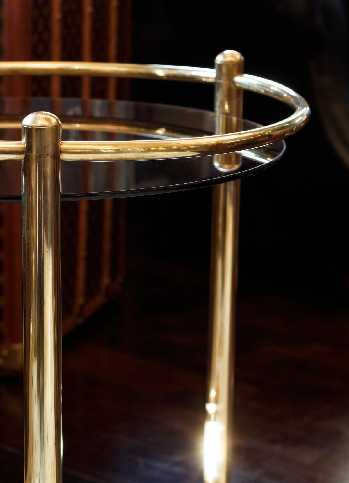 Carrello rotondo in ottone dorato liscio - 1970 - Gold Brass Circular bar cart