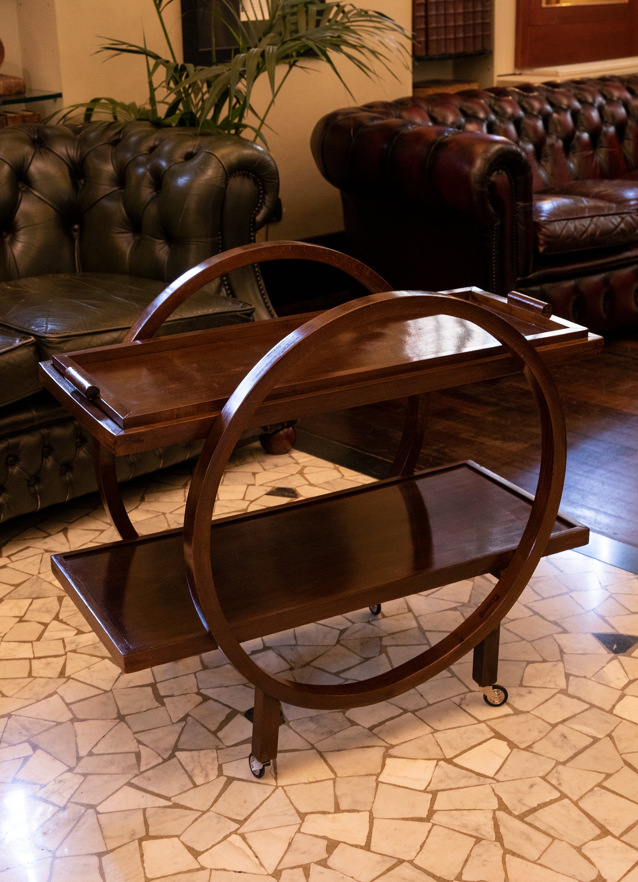 1940s Curved in dark beech Bar trolley