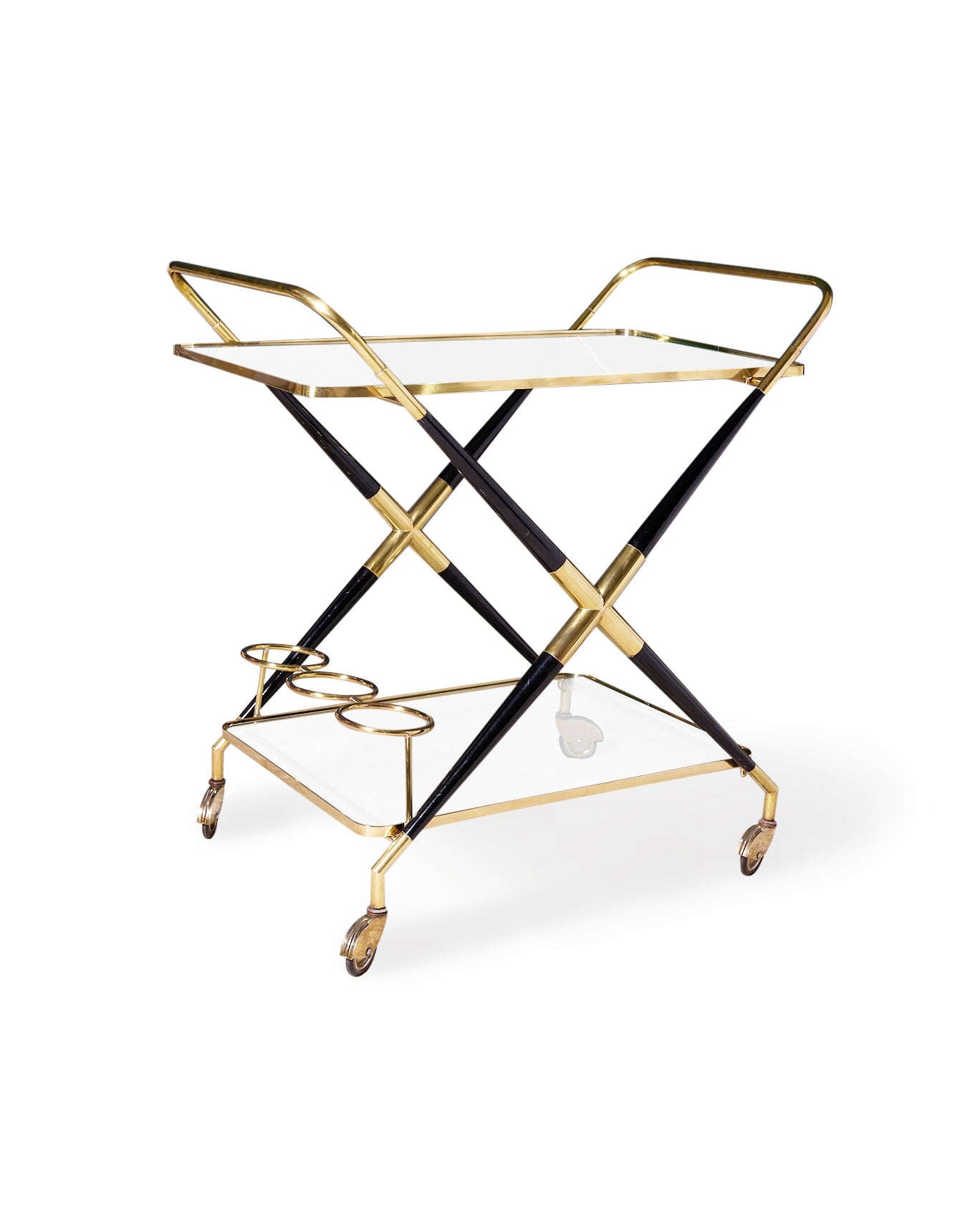 Brass and wood rectangular bar cart designed by Cesare Lacca - 1960