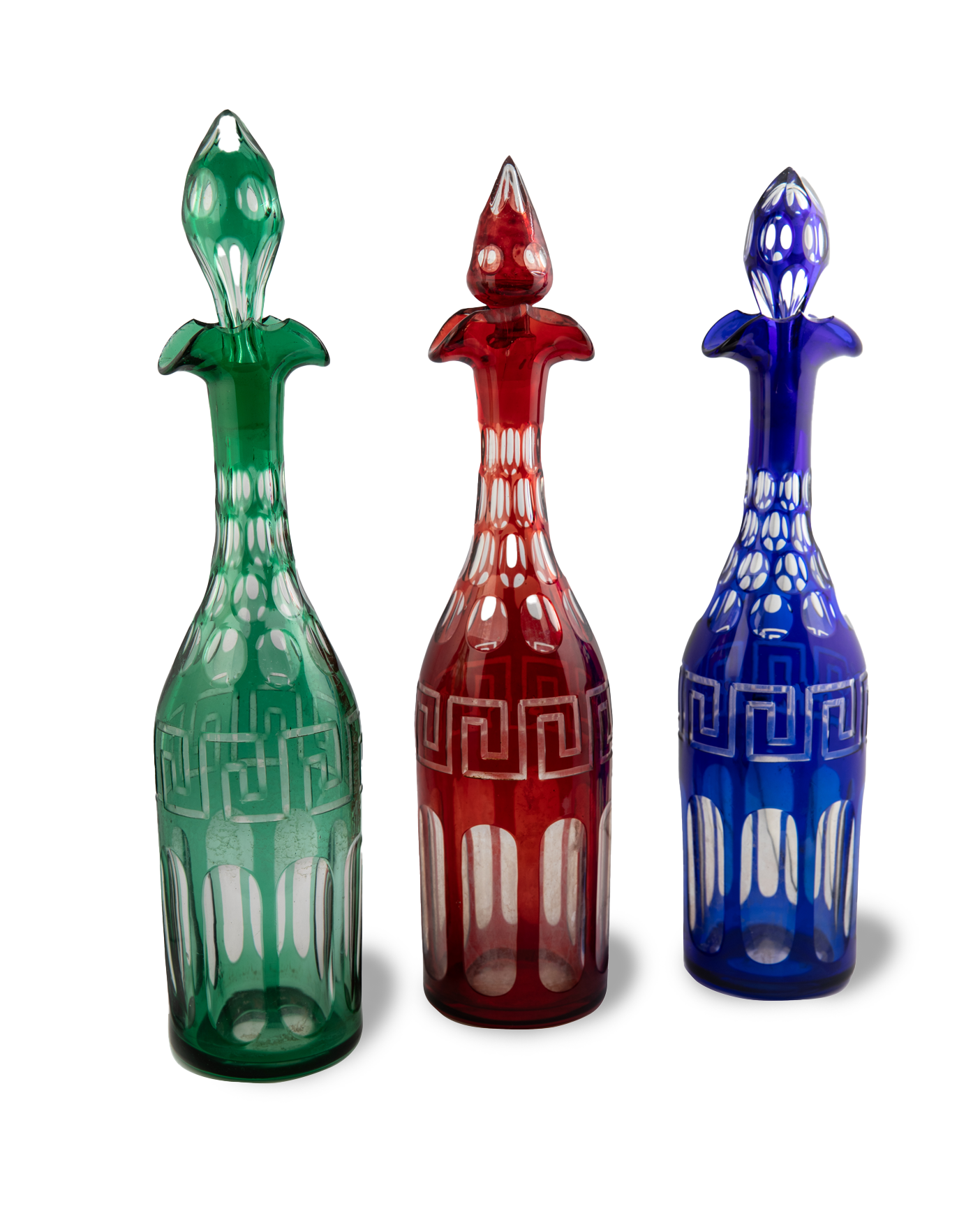 Colorful Victorian Crystal Liquor Decanter Bottle set