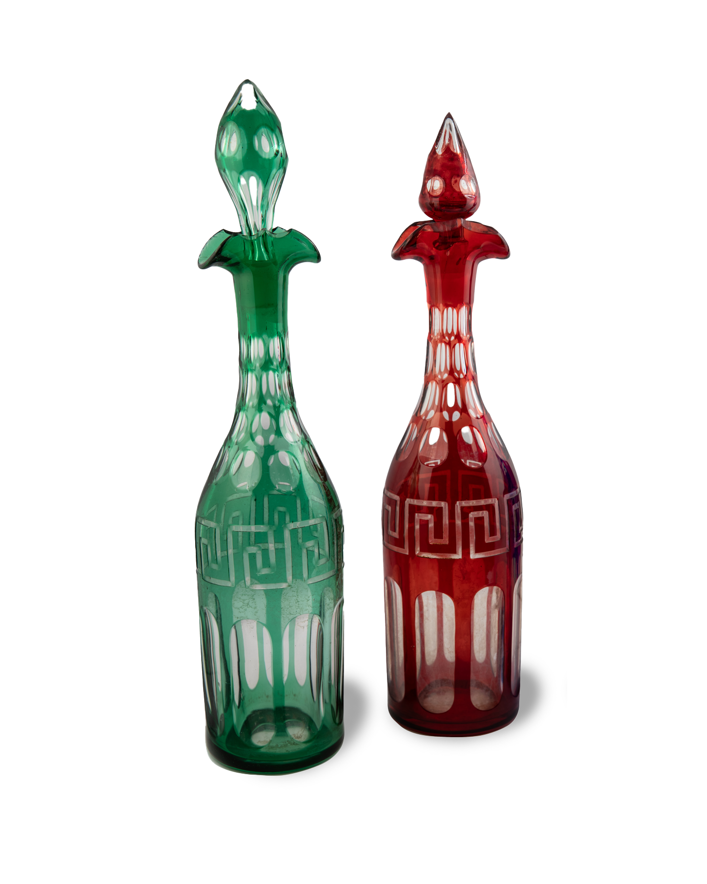 Colorful Victorian Crystal Liquor Decanter Bottle set