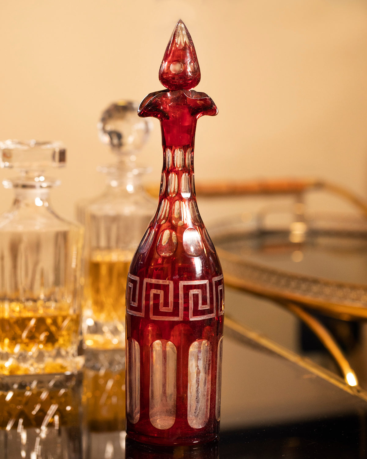 Colorful Victorian Crystal Liquor Decanter Bottle set