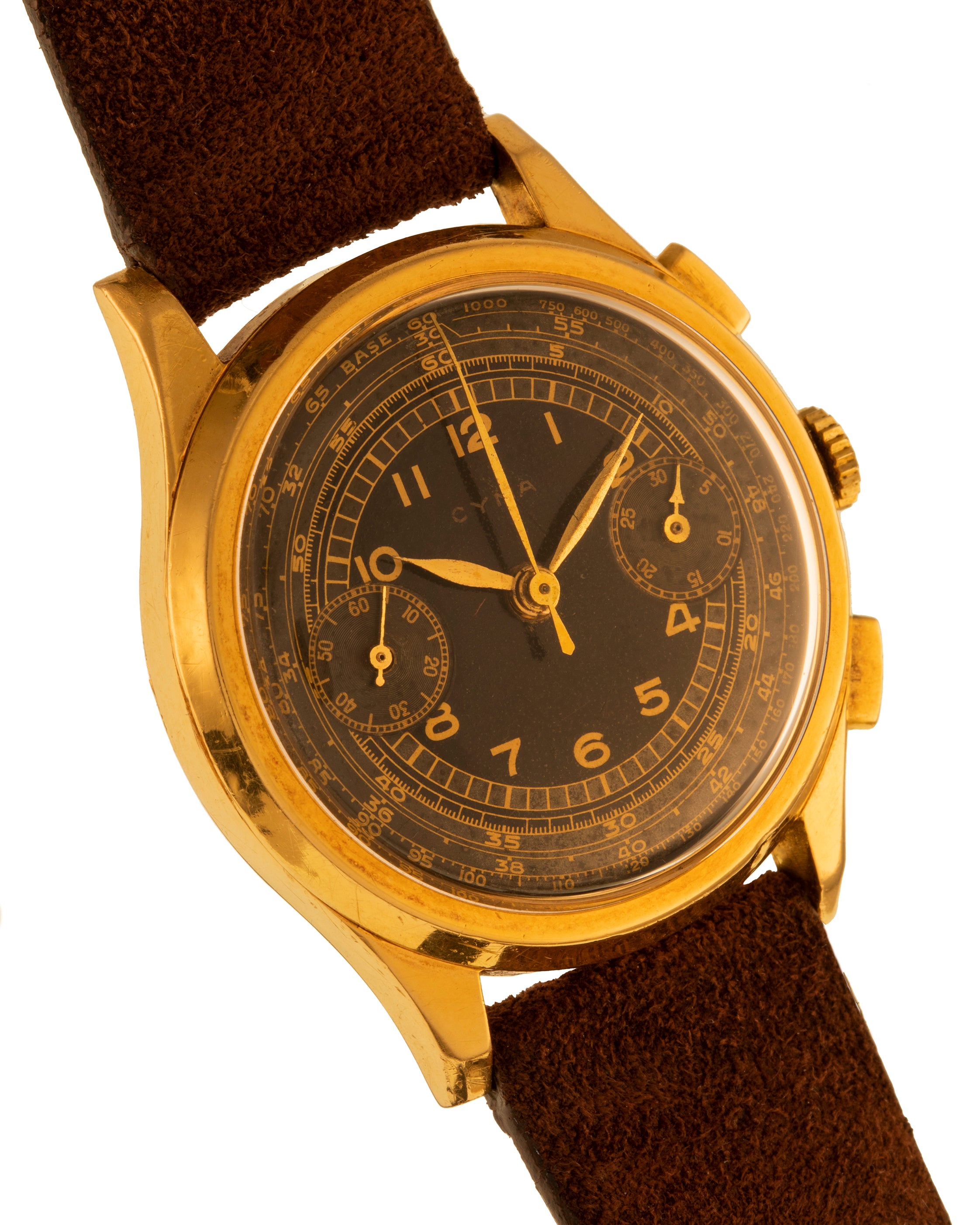 Cyma Chronograph black dial and gold case