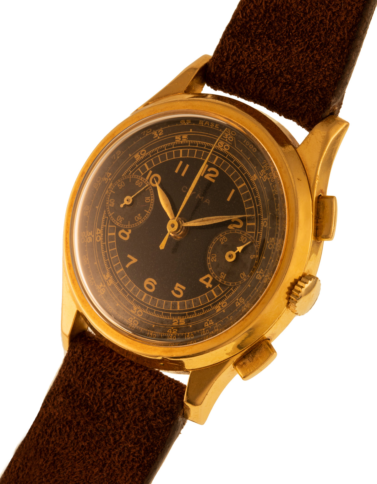 Cyma Chronograph black dial and gold case