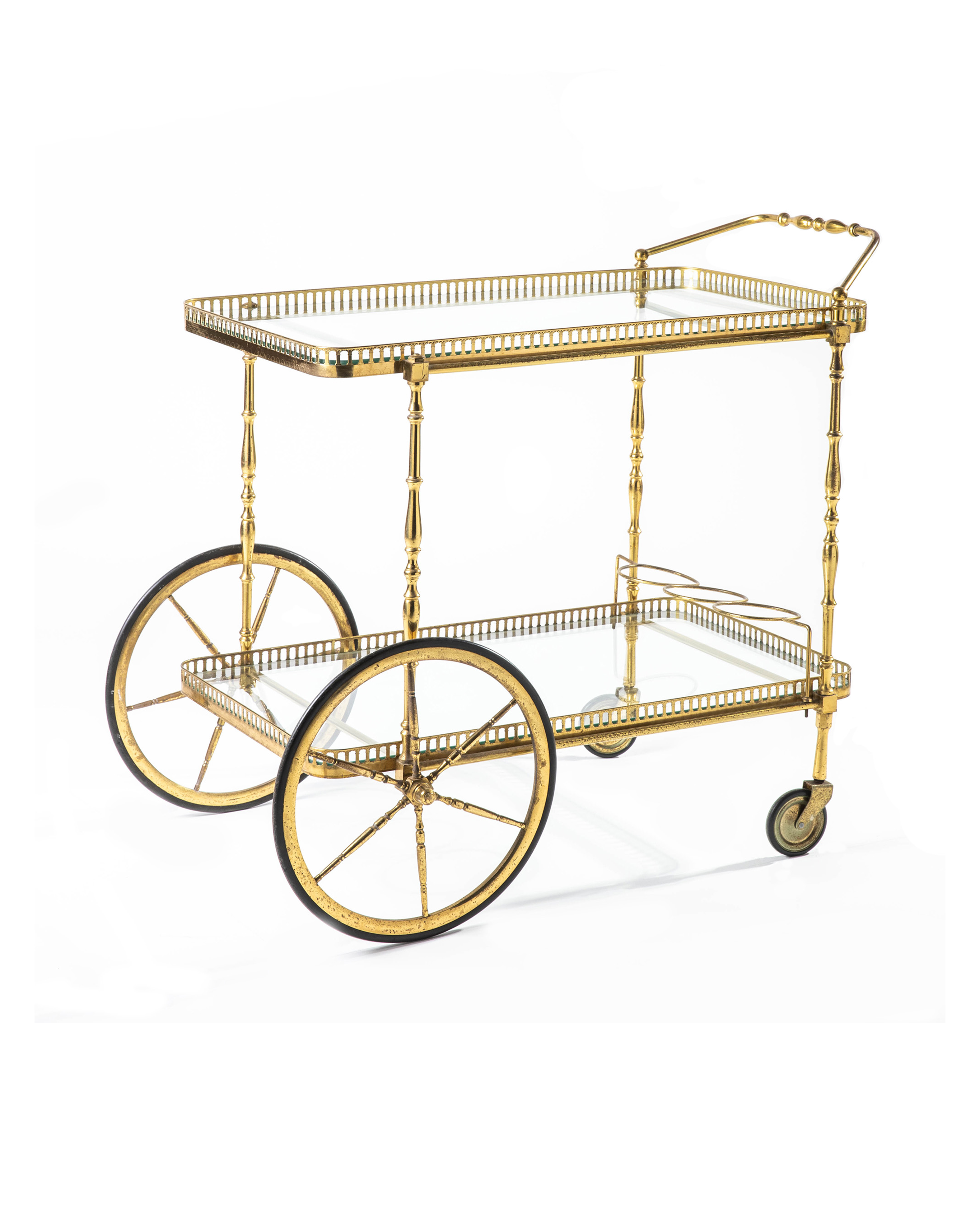 Gold brass Bar Cart with Coach wheels