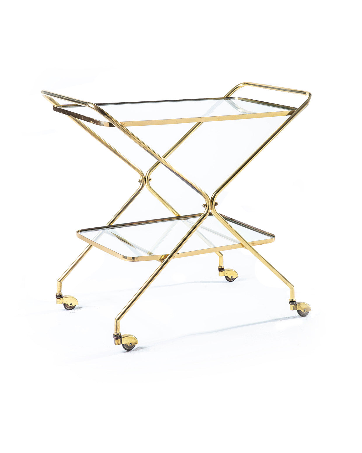 Gold Brass rectangular bar cart, italian design - 1950