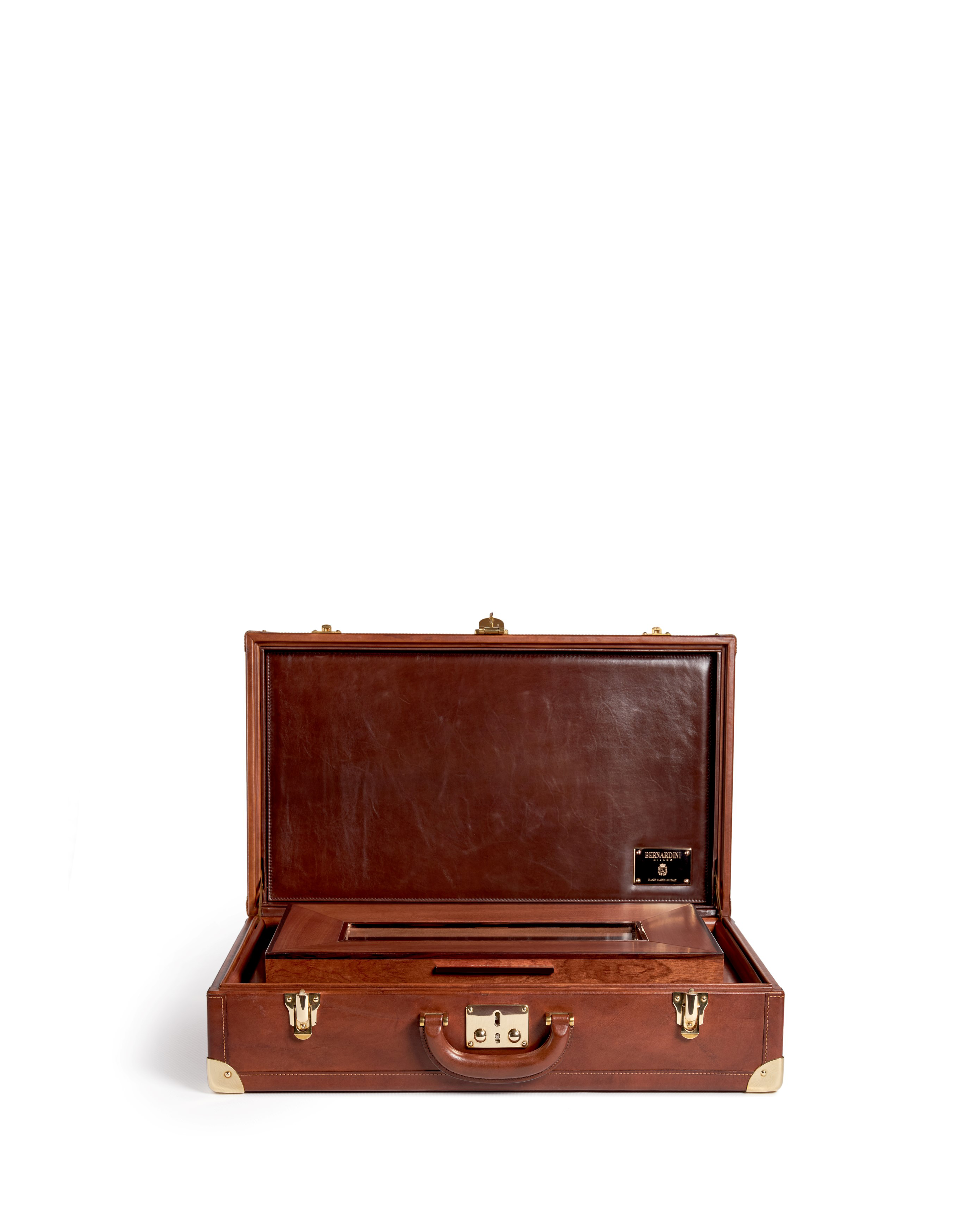 Bernardini Humidor Briefcase - Brown leather and Mahogany