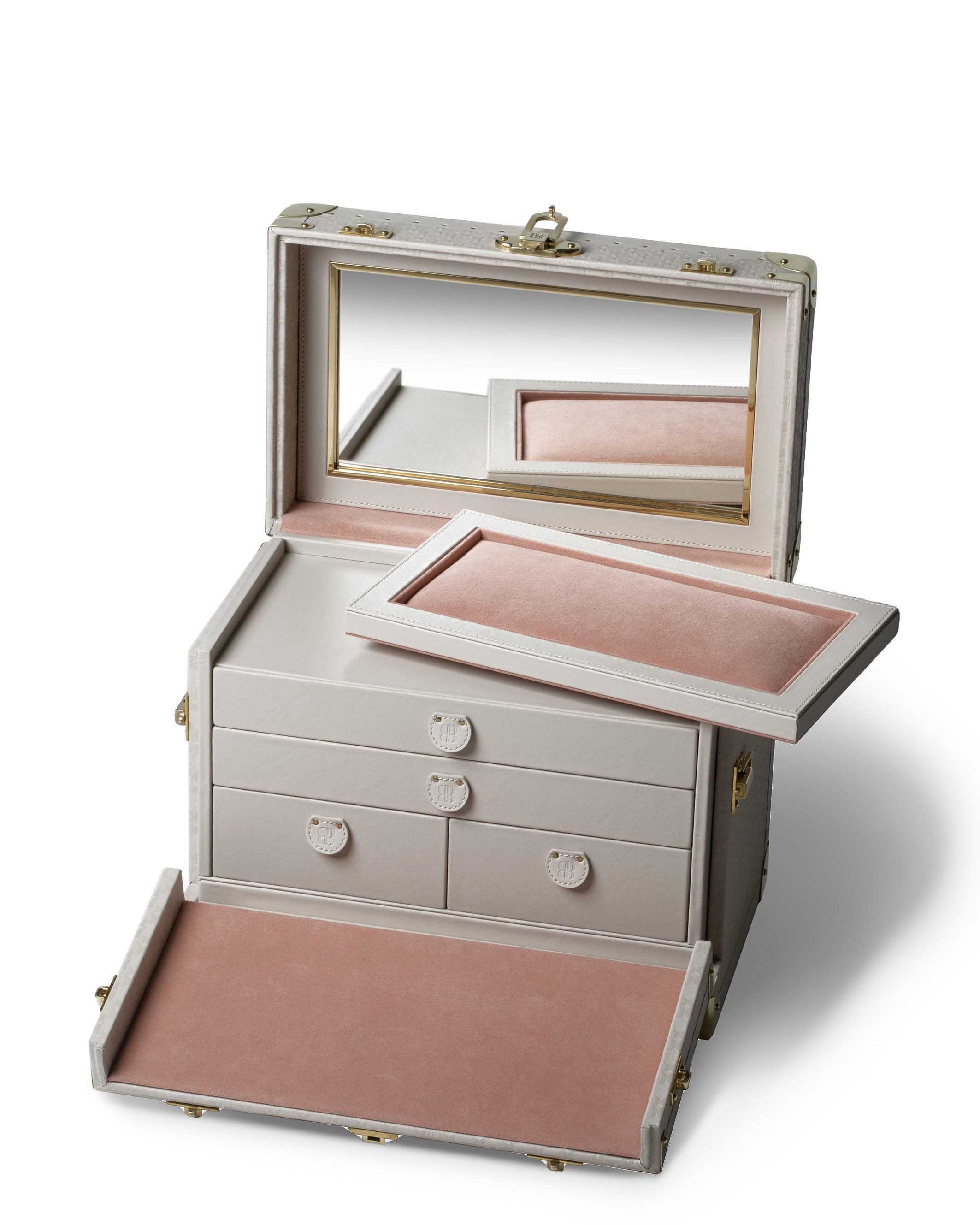 Jewelry Holder Bernardini Milano made of pink leather and alcantara - with different trays 