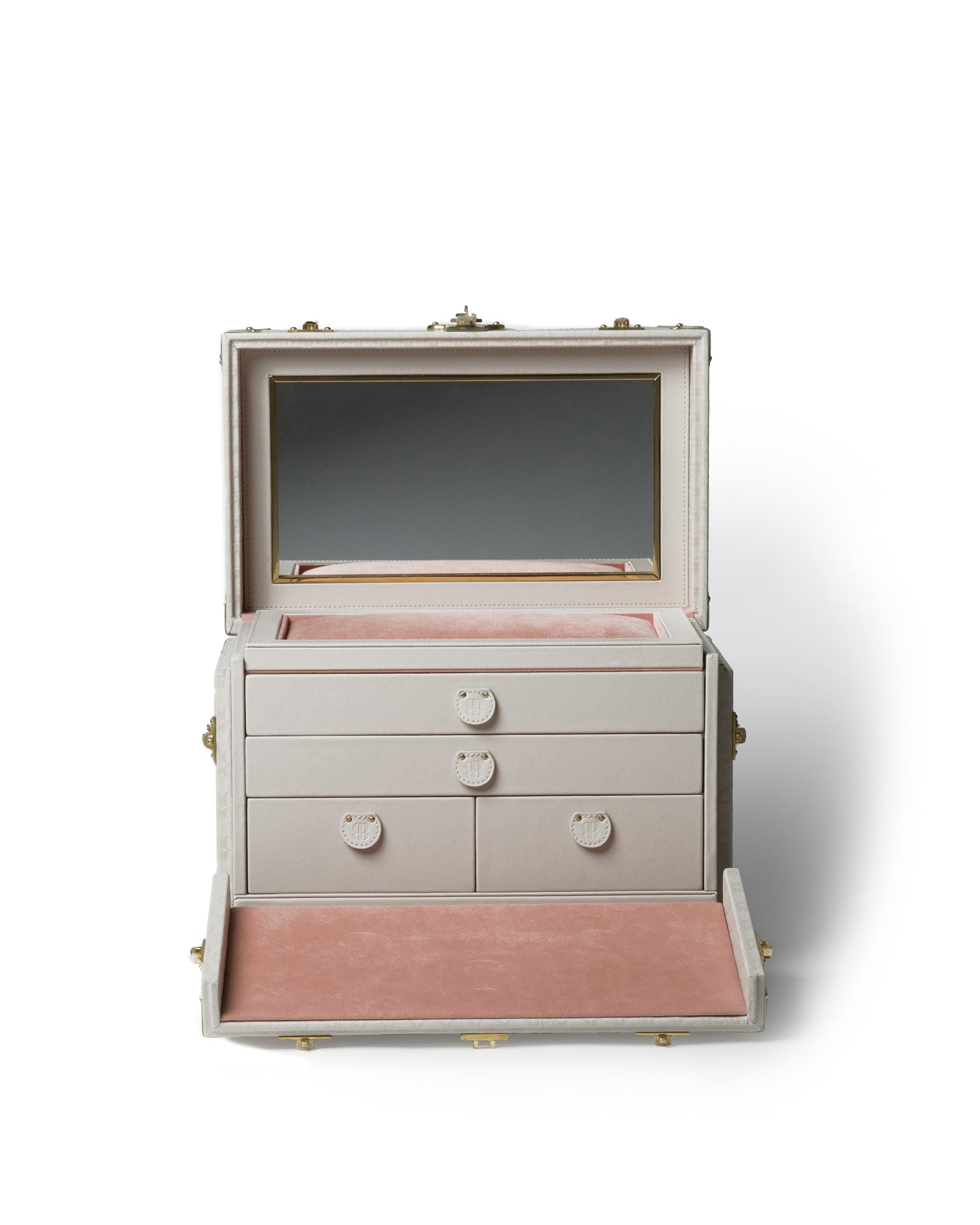 Jewelry Holder Bernardini Milano made of pink leather and alcantara - with different trays 