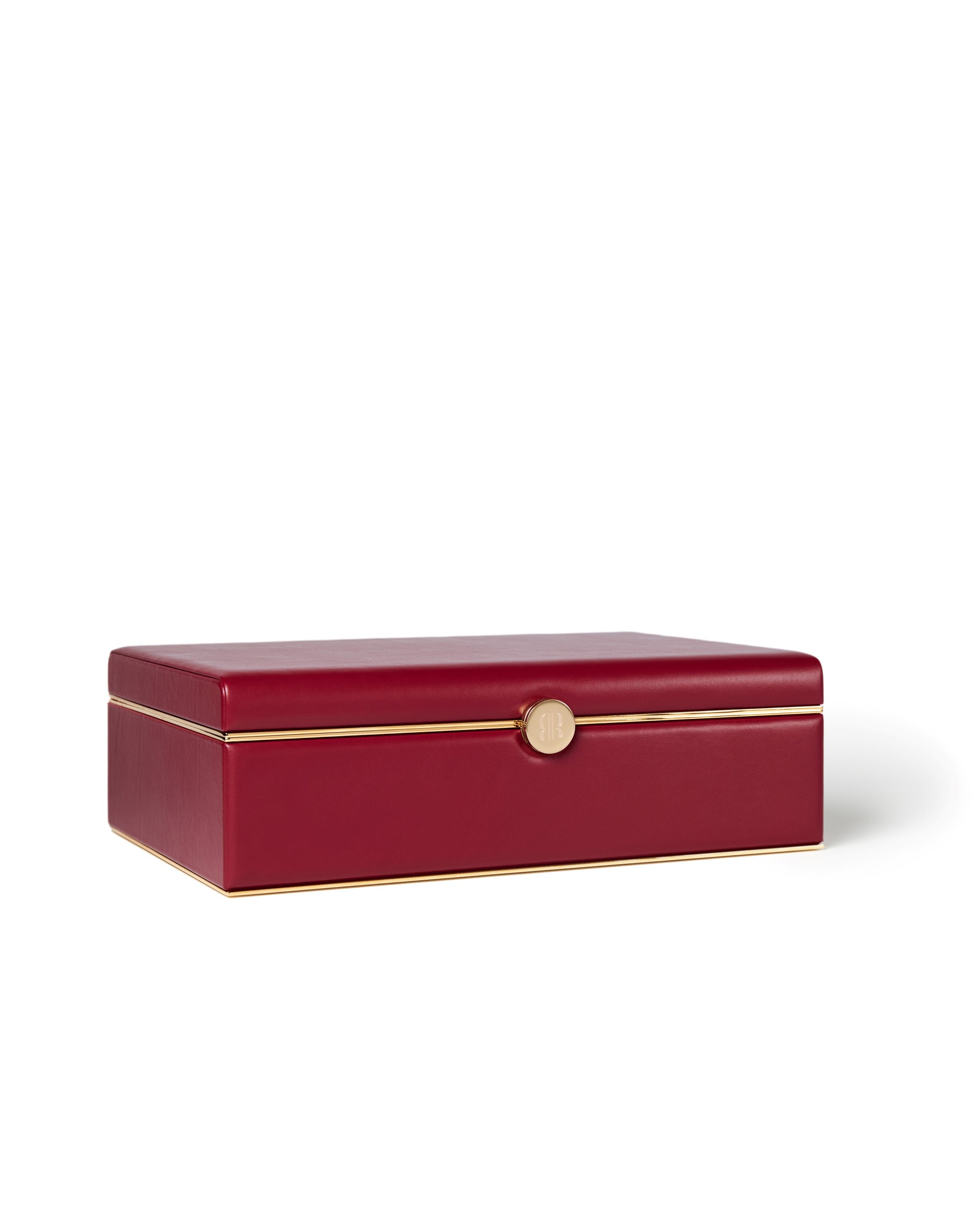 Bernardini Milano jewellery holder of red leather, yellow gold plated and silk - closed