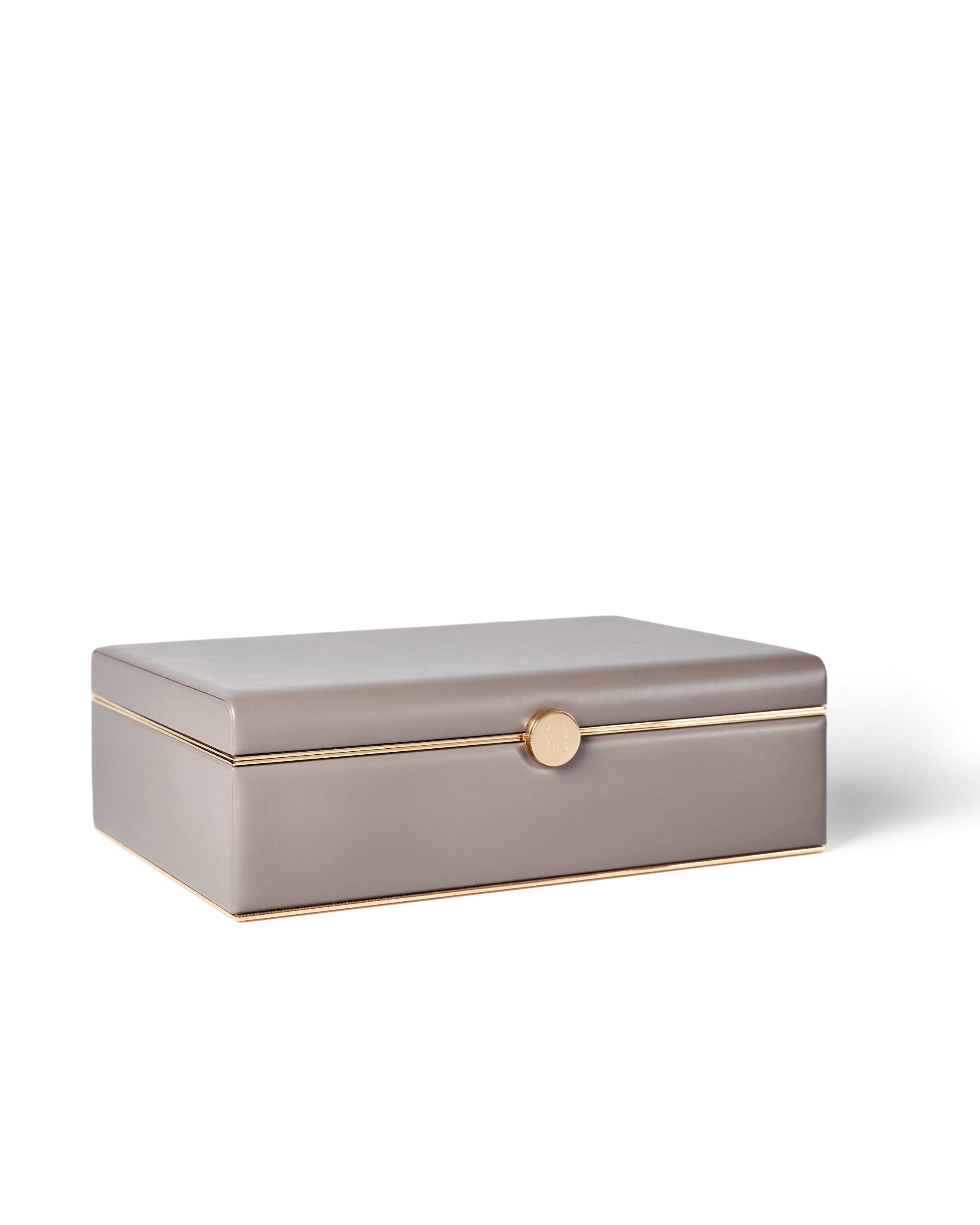 Bernardini Milano jewellery holder of light pink leather, yellow gold plated and silk - closed