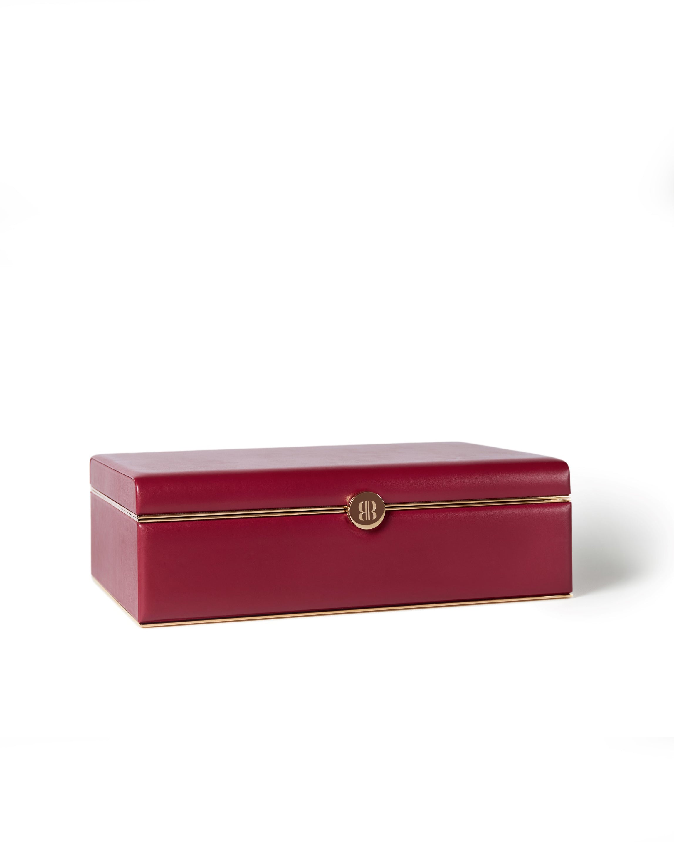 Bernardini Milano jewellery holder in red leather, yellow gold plated and silk close