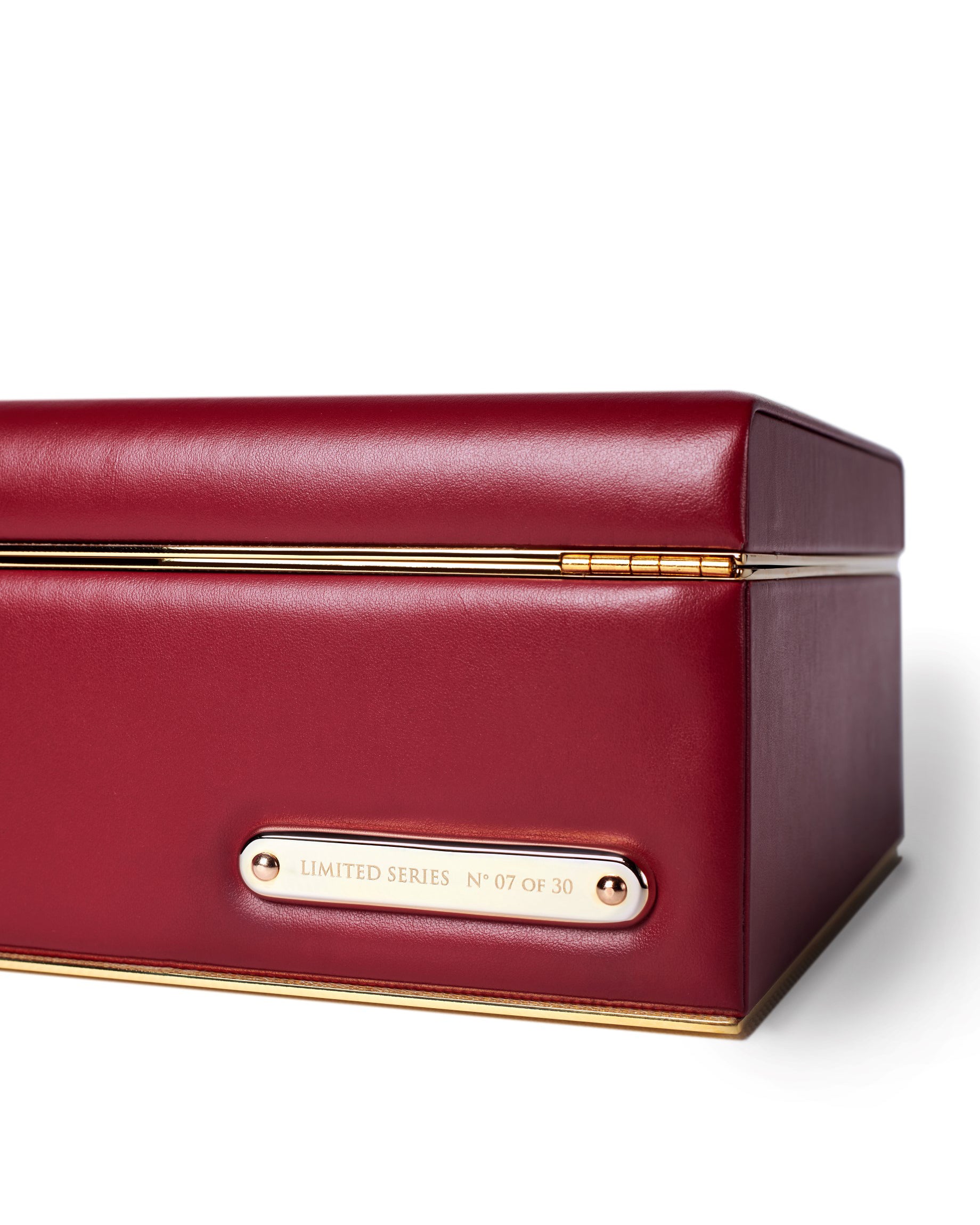 Bernardini Milano jewellery holder in red leather, yellow gold plated - limited series target detail 