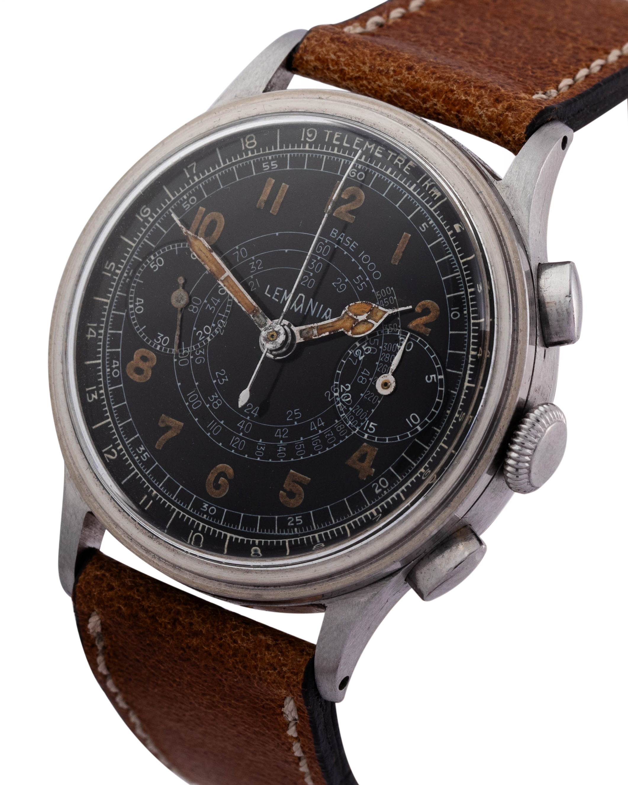 Lemania Oversize Chronograph "Big Arabic Numerals" stainless steel and black dial