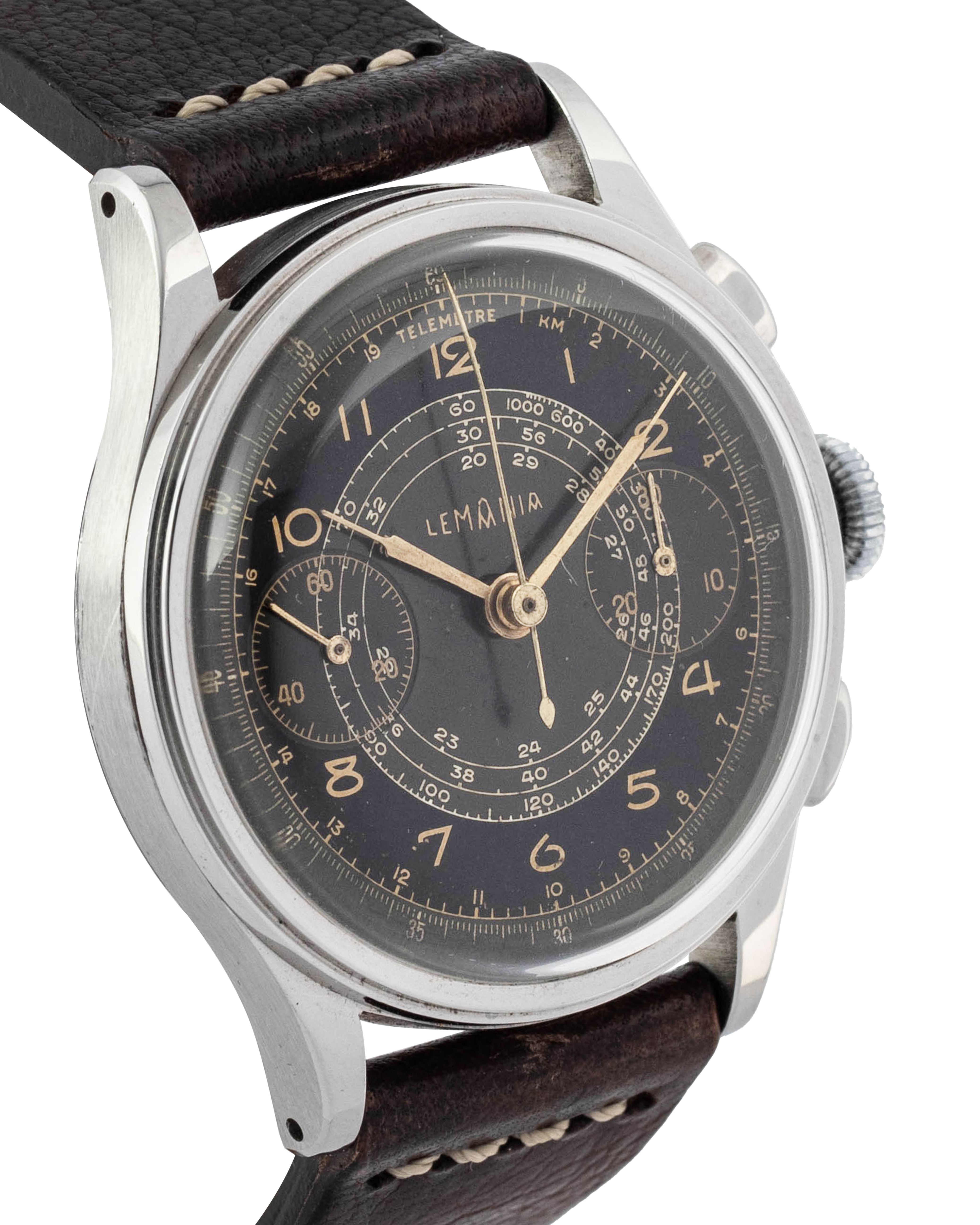 Lemania Chronograph wrist watch Black & Grey with stainless steel case