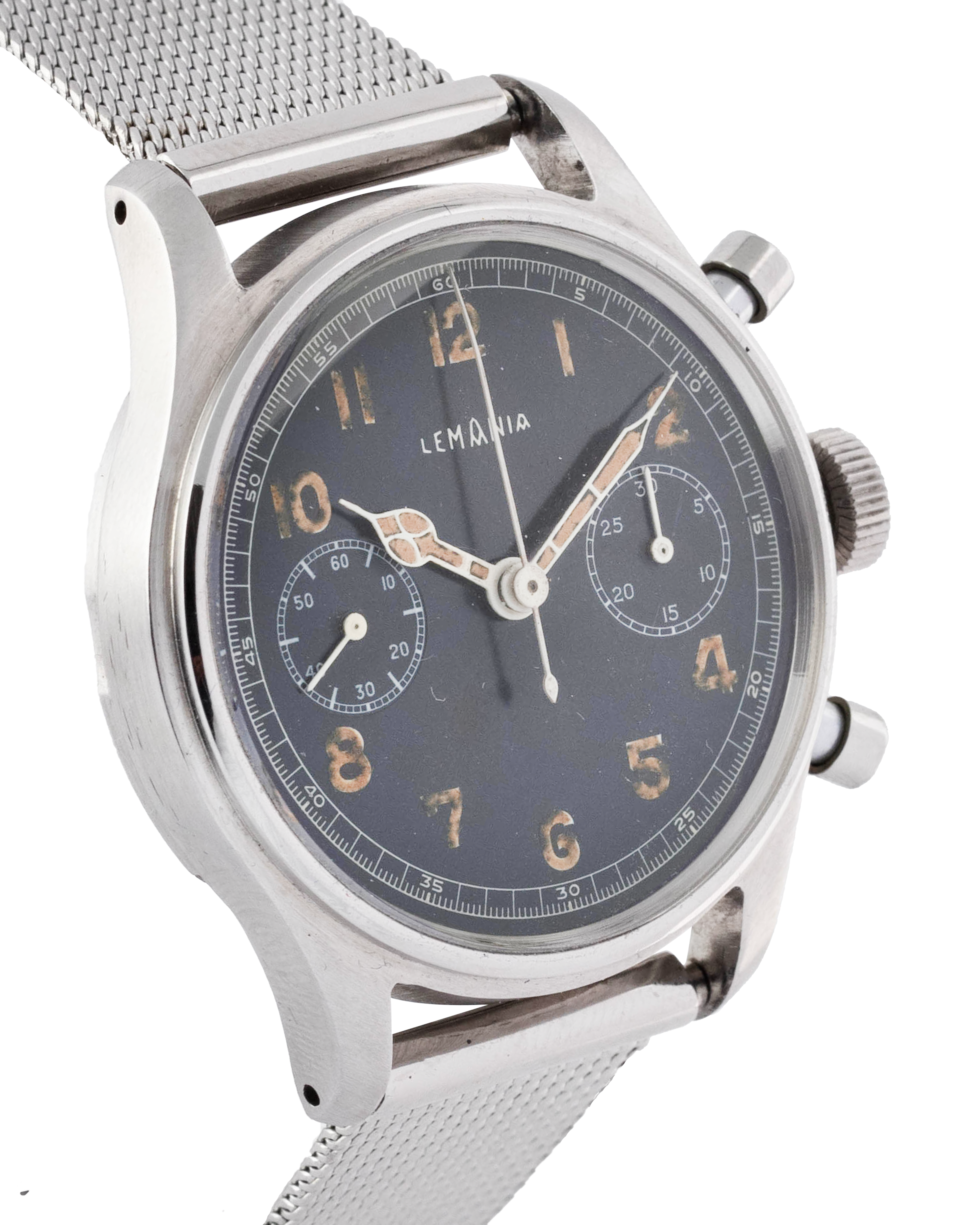 Lemania Chronograph "Big Arabic Numerals" stainless steel and black dial 