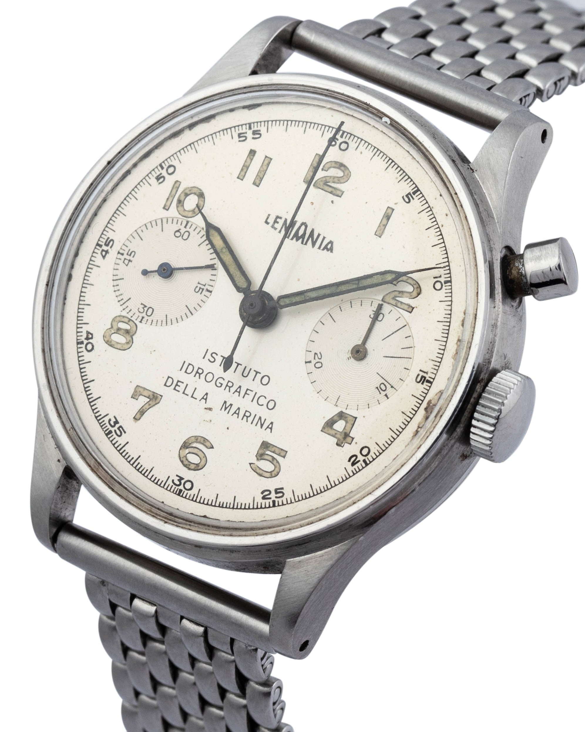 Lemania Chronograph wrist watch  "Istituto idrografico della marina" - white dial, stainless steel with bracelet 