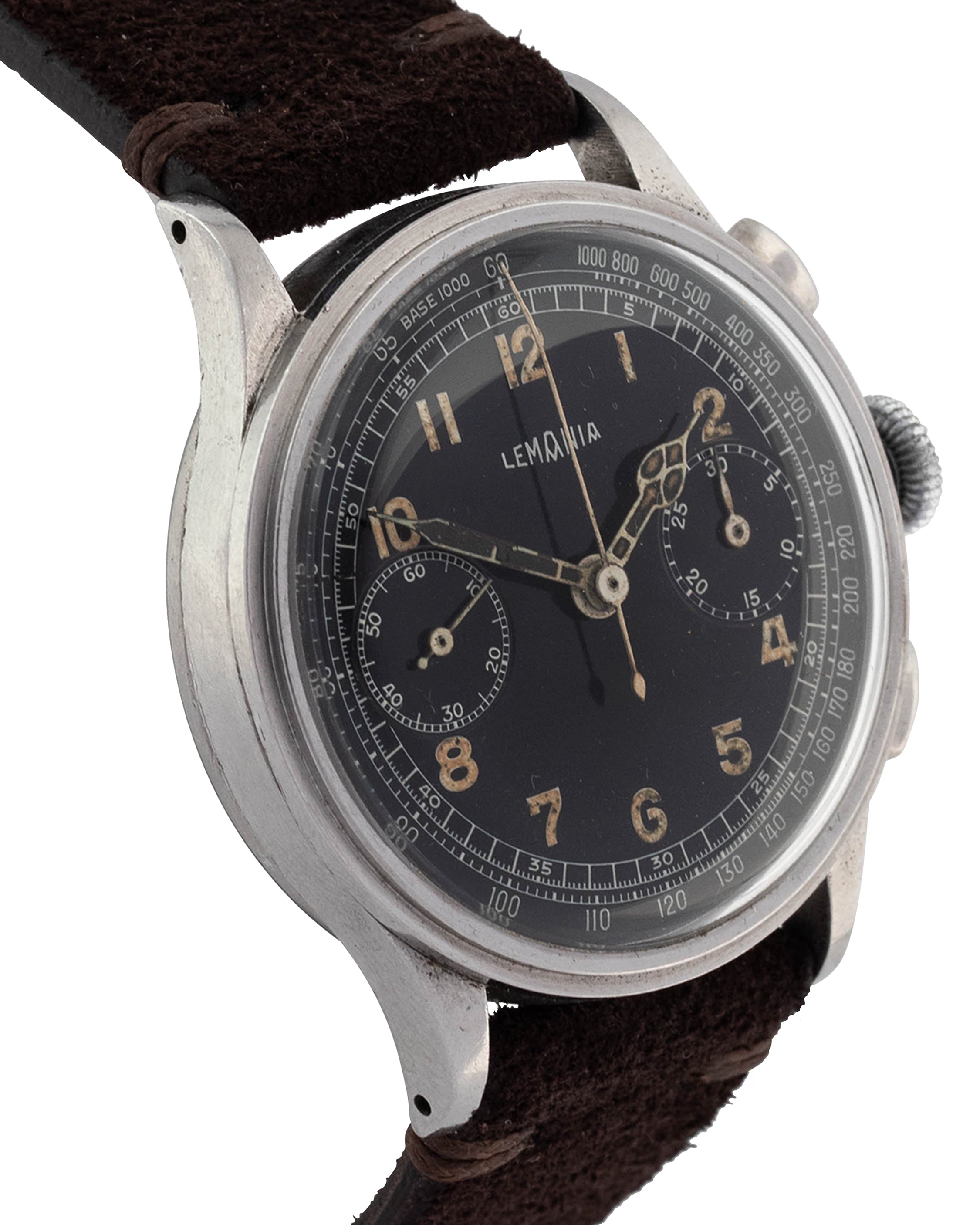 Lemania Oversize Chronograph "Big Arabic Numerals" stainless steel and black dial