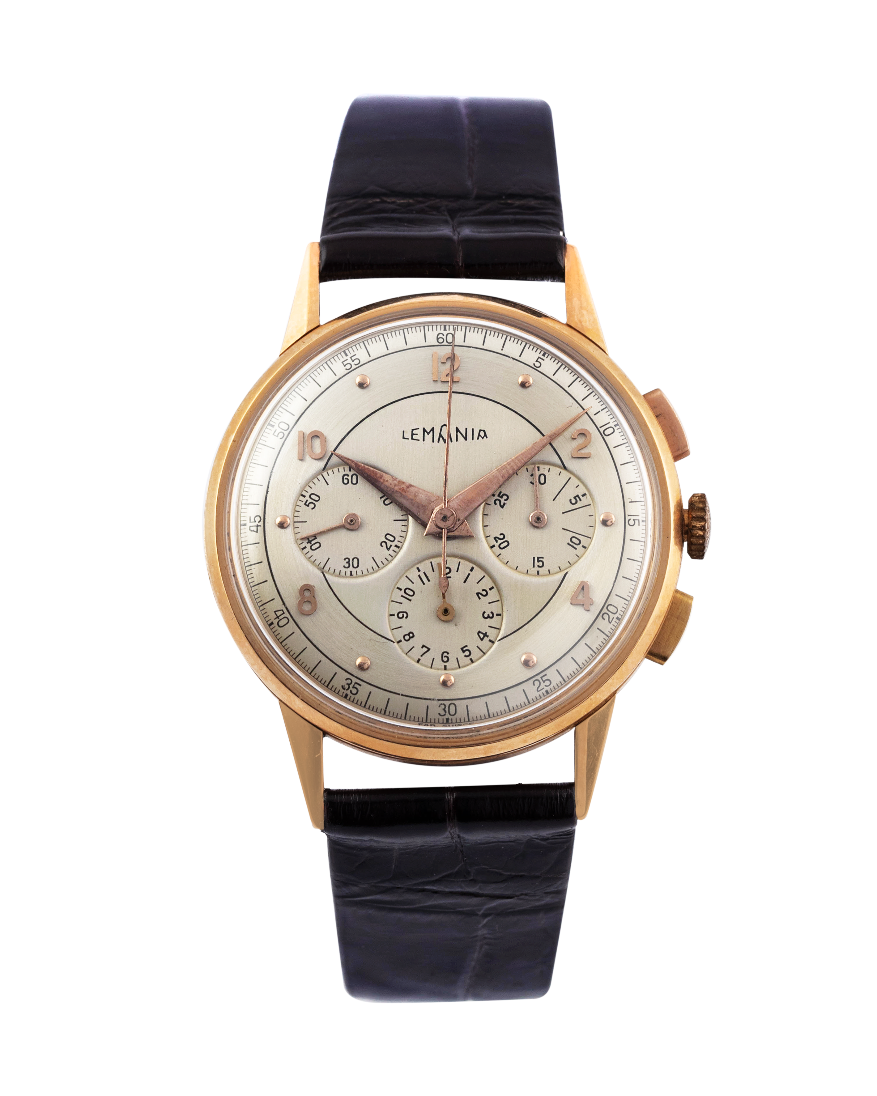 Lemania Chronograph wrist watch 18kt rose gold with two-tone dial argentè 