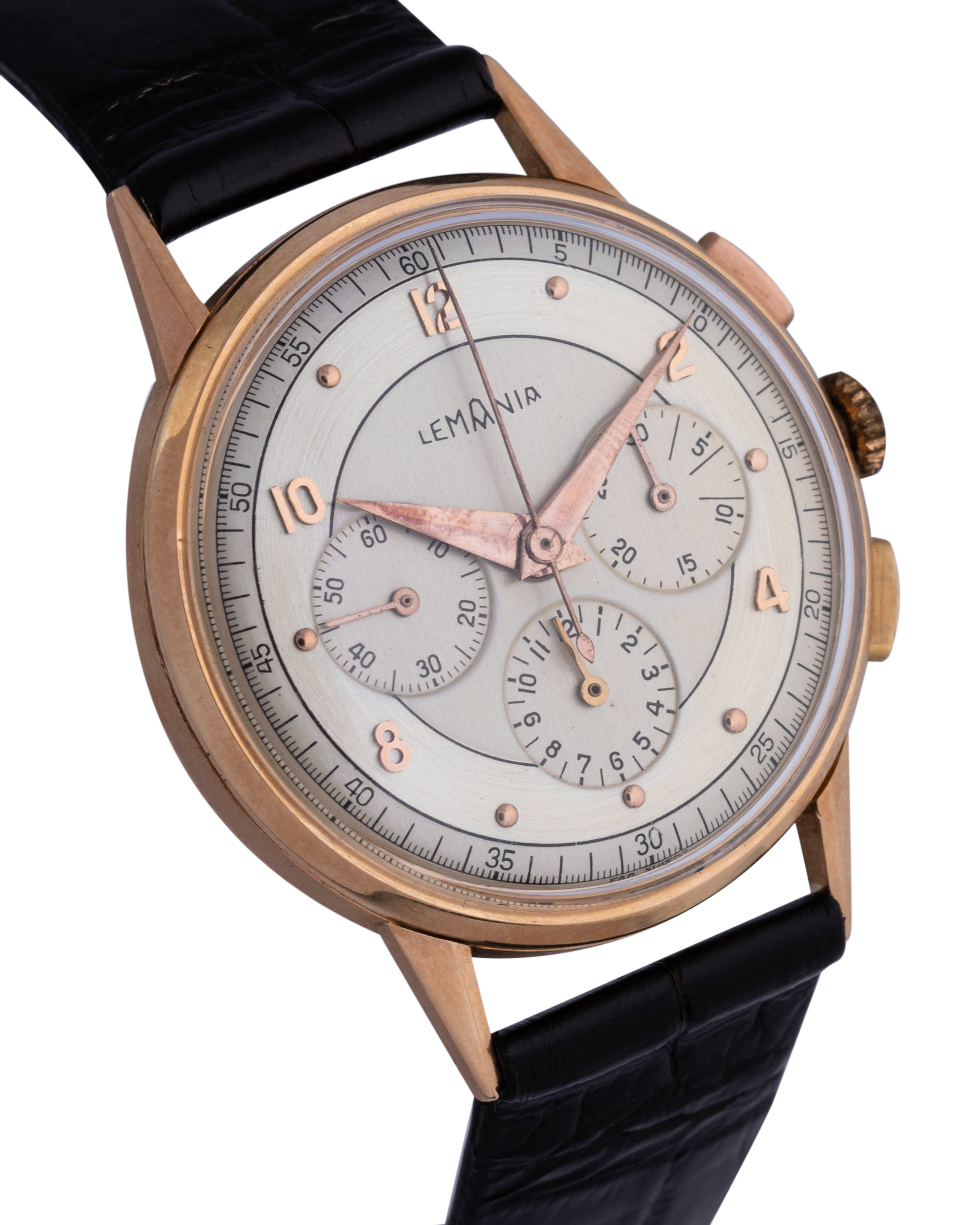 Lemania Chronograph wrist watch 18kt rose gold with two-tone dial argentè 