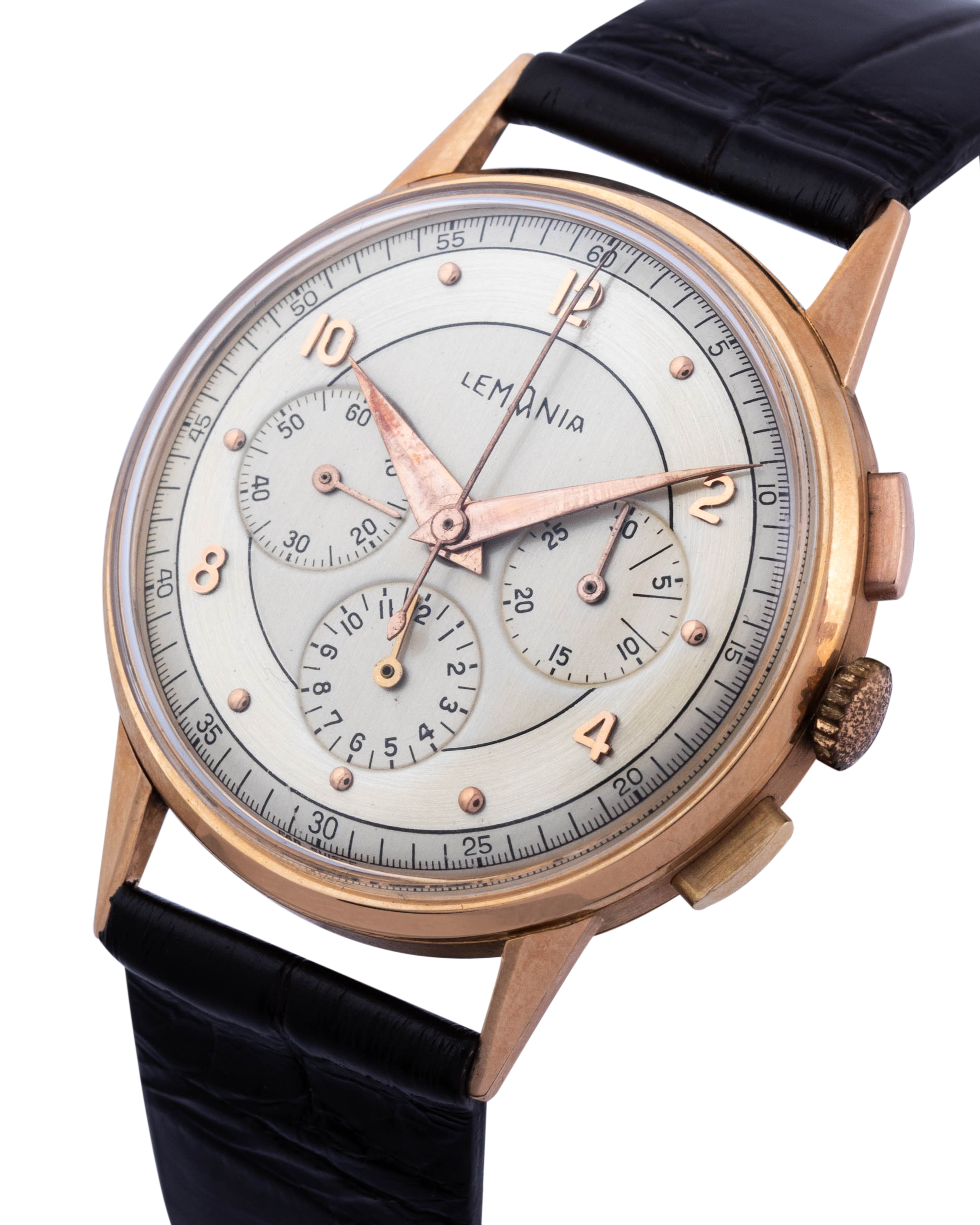 Lemania Chronograph wrist watch 18kt rose gold with two-tone dial argentè 
