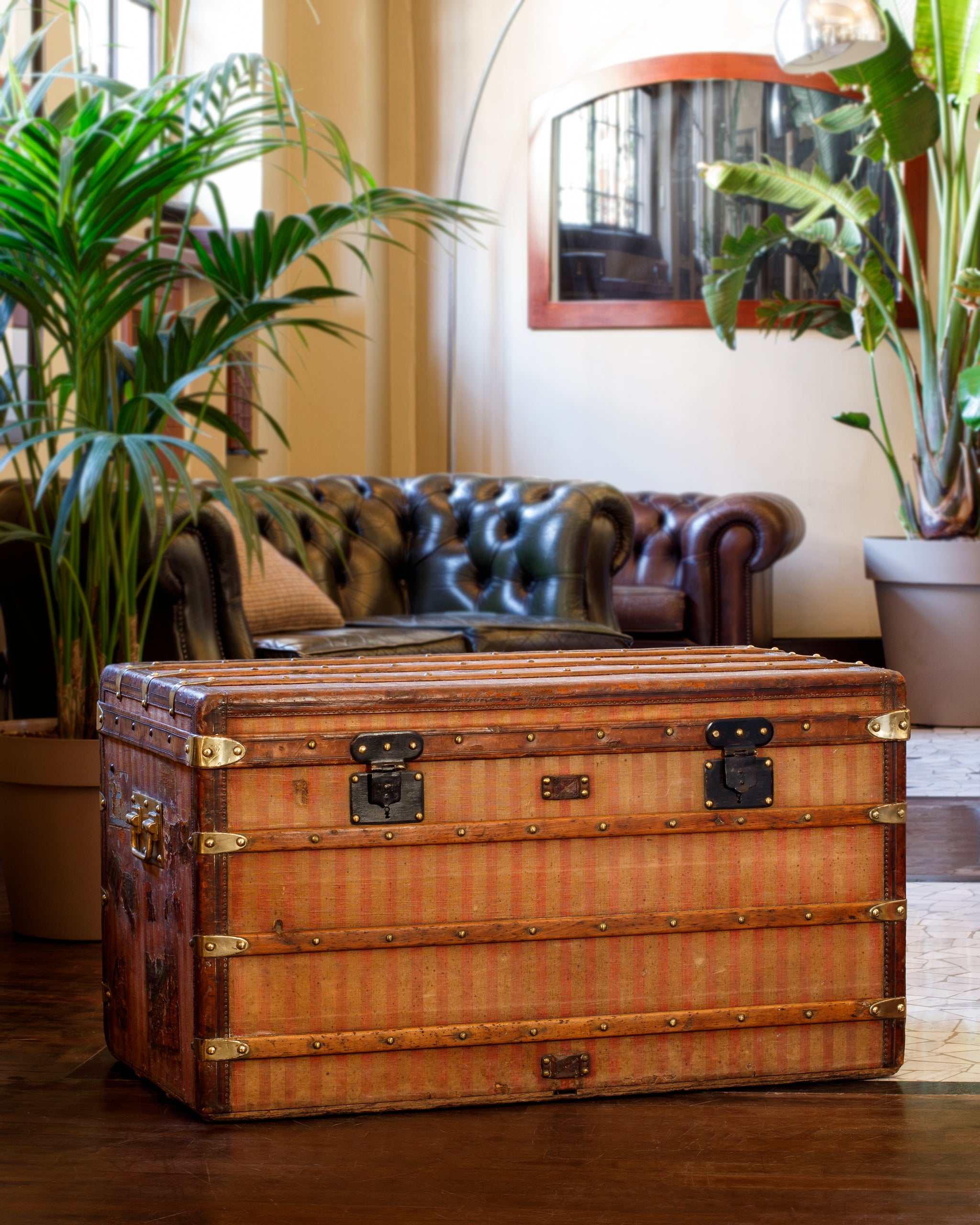 This magnificent striped steamer trunk from the Louis Vuitton