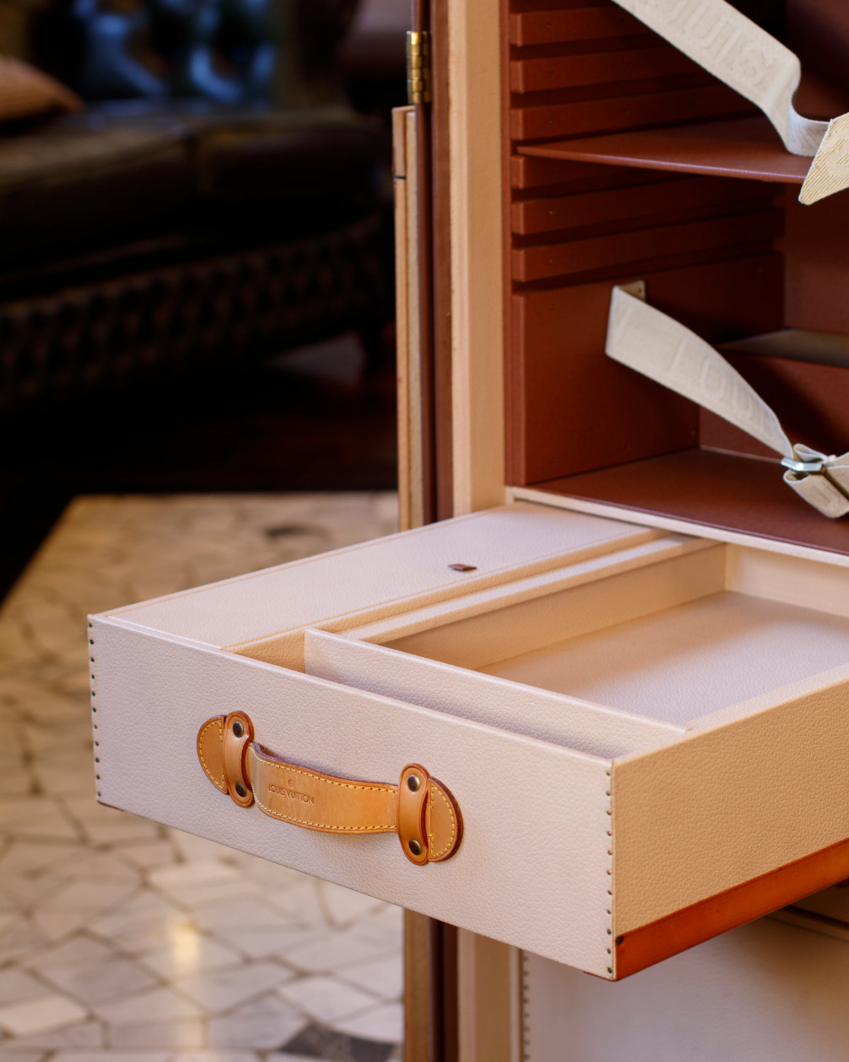 Fashion designer Louis Vuitton designed this writing trunk with an  integrated folding desk for Leopold Stokowski in 1936. It is still on…