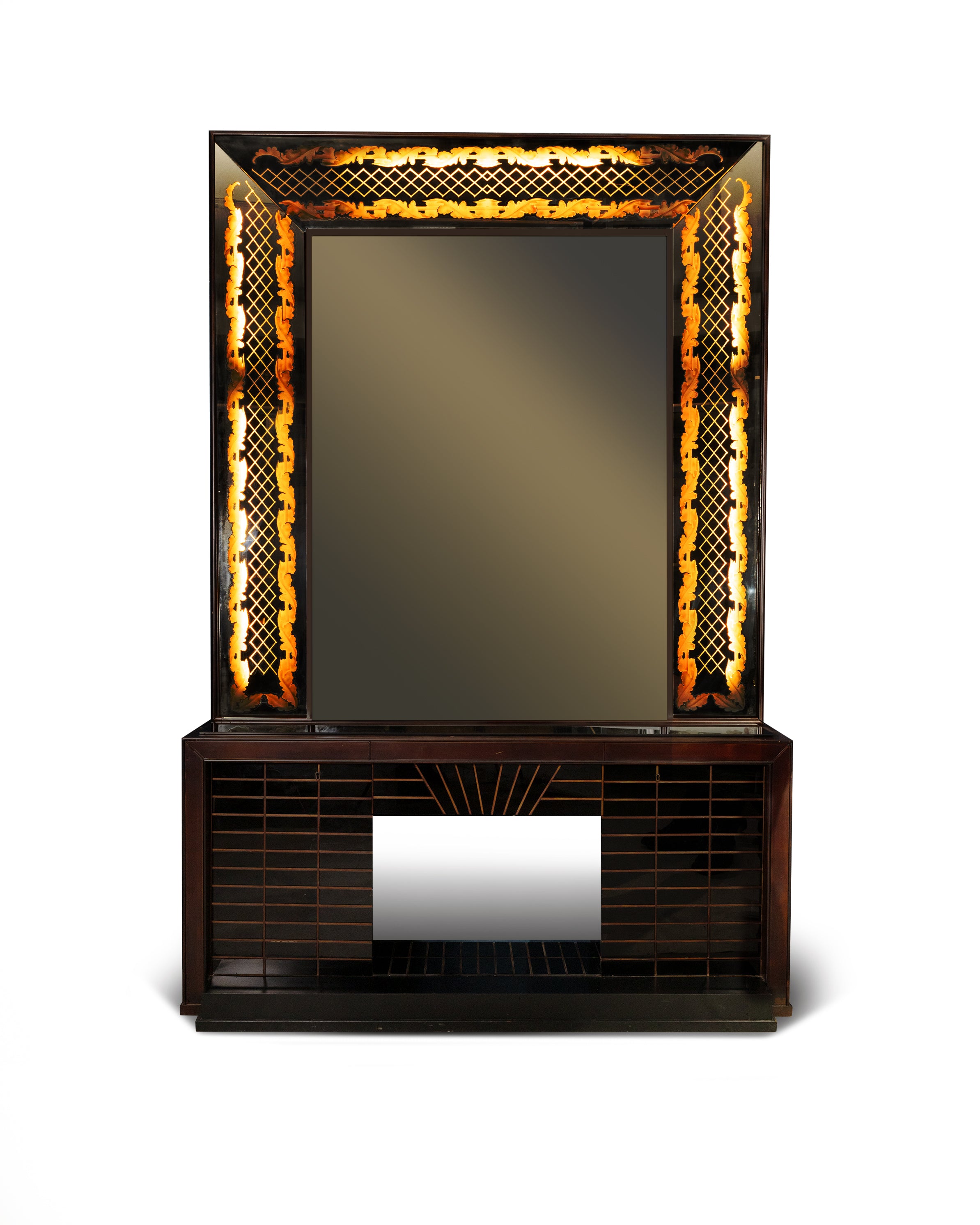 Luigi Brusotti – Mobile bar sideboard with backlit mirror, 1940s