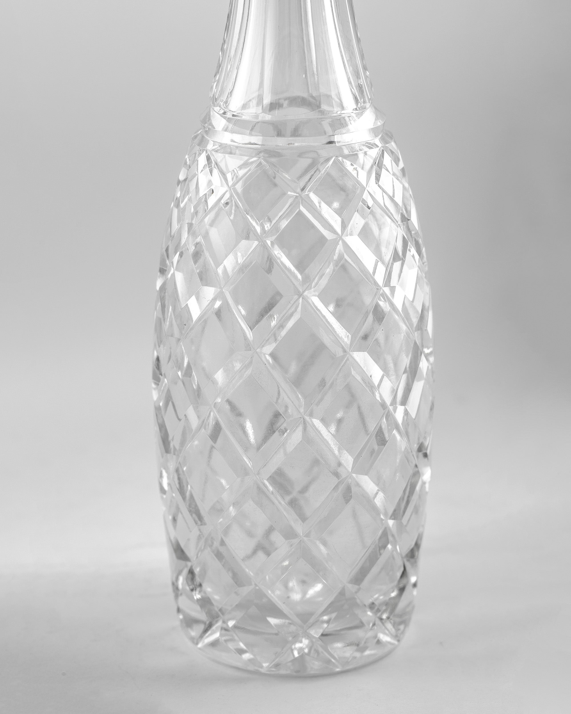 Mid-Century Crystal Liquor Decanter Bottle with silver detail