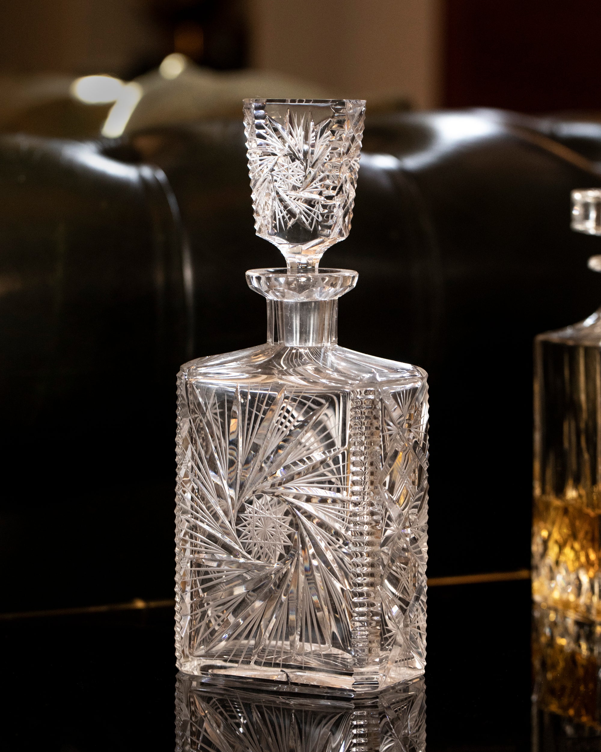 Mid-Century Crystal Liquor Decanter Bottle with a special design stopper