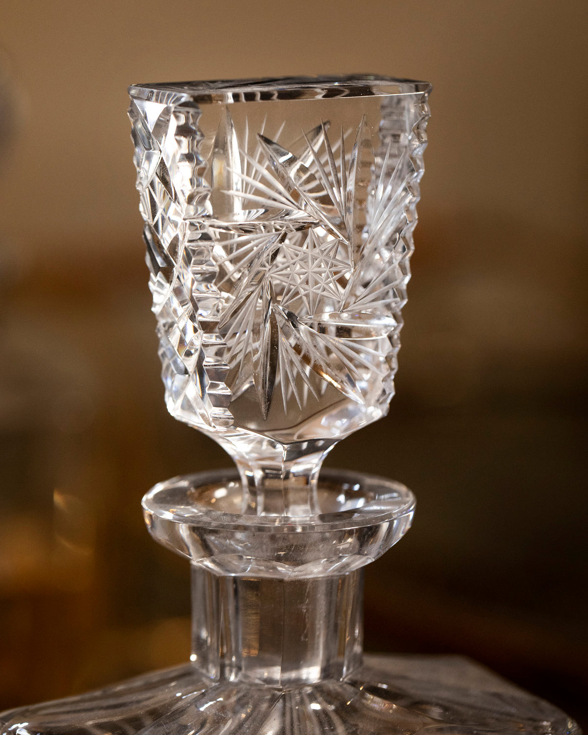 Mid-Century Crystal Liquor Decanter Bottle with a special design stopper