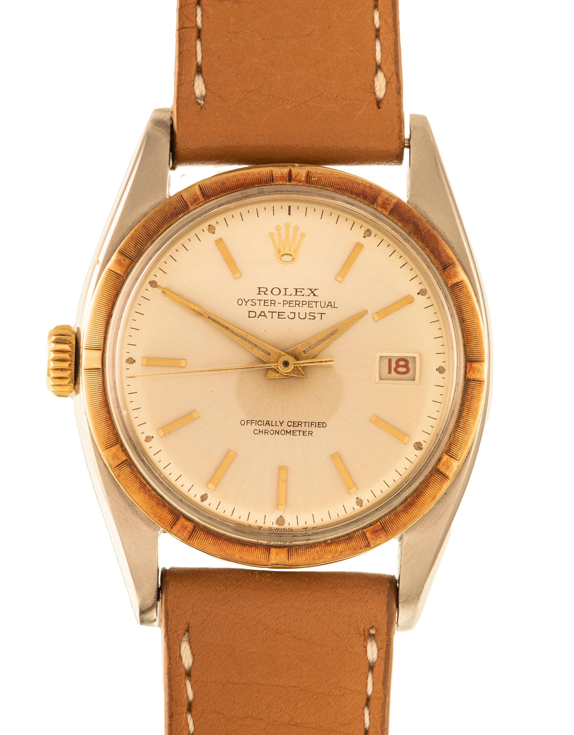 Rolex ref. 6075 A very rare produced in few examples in the '50s the Date Just so called "Ovettone" in stainless steel and yellow gold. This watch is in very good conditions