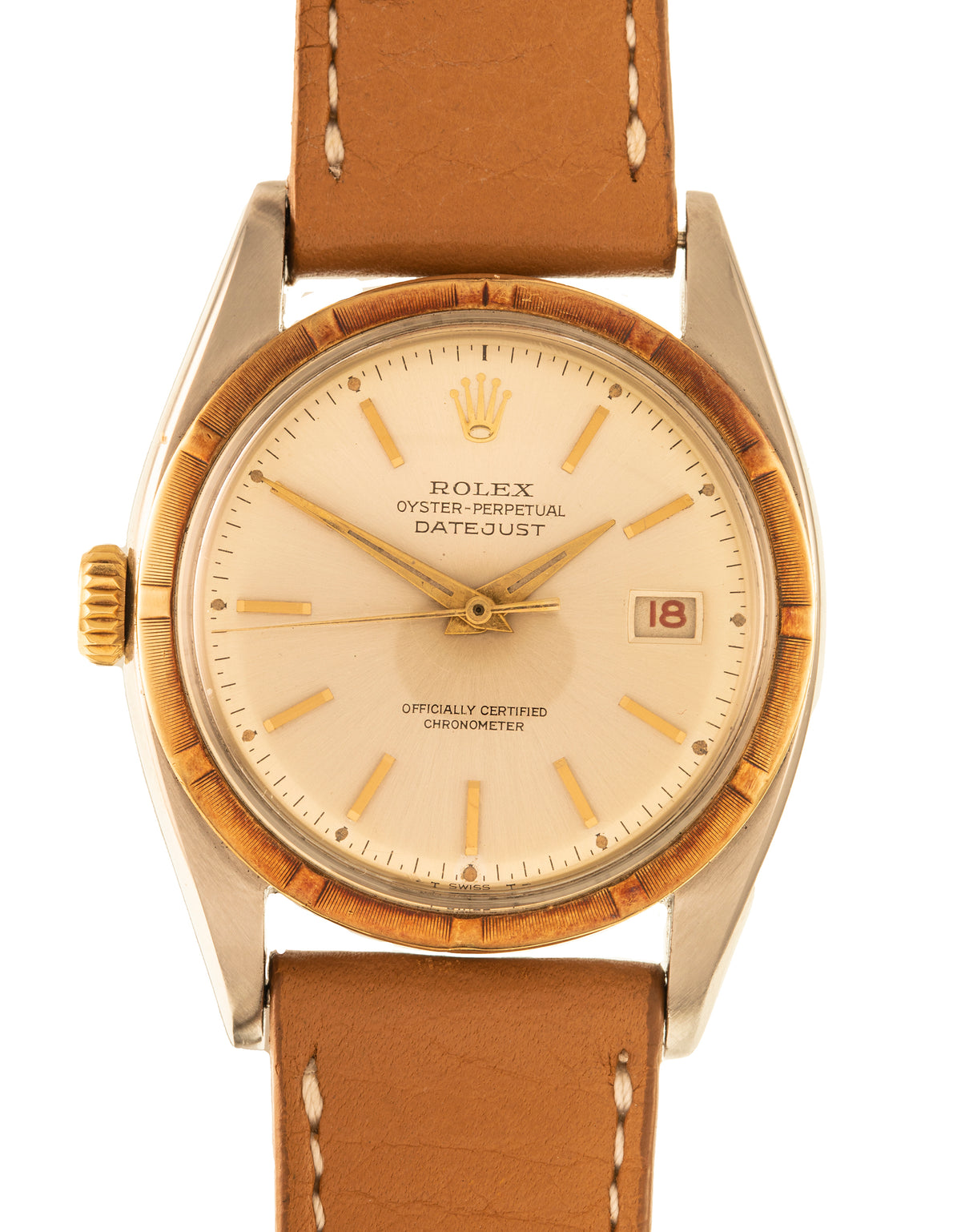 Rolex ref. 6075 A very rare produced in few examples in the &#39;50s the Date Just so called &quot;Ovettone&quot; in stainless steel and yellow gold. This watch is in very good conditions