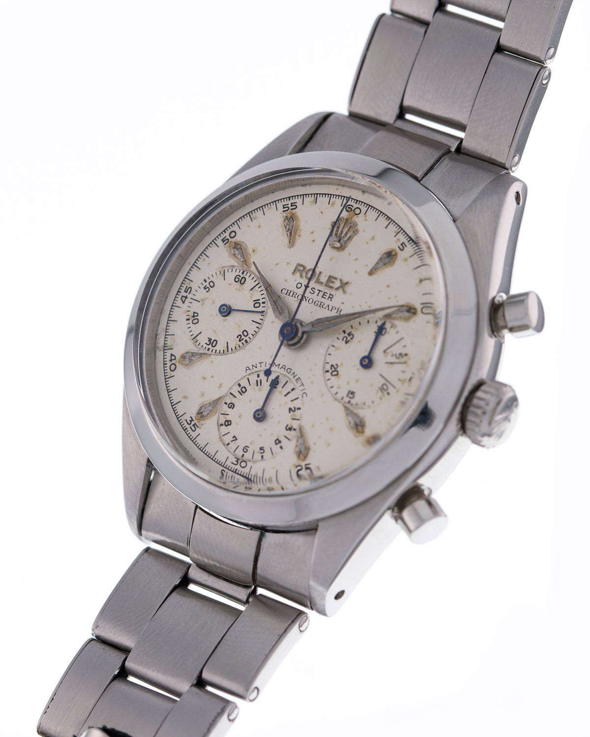 Ref. 6234 Case: water resistant 36 mm in stainless steel, screw back and crown, rounded pushers and flat bezel with Oyster Rolex bracelet.