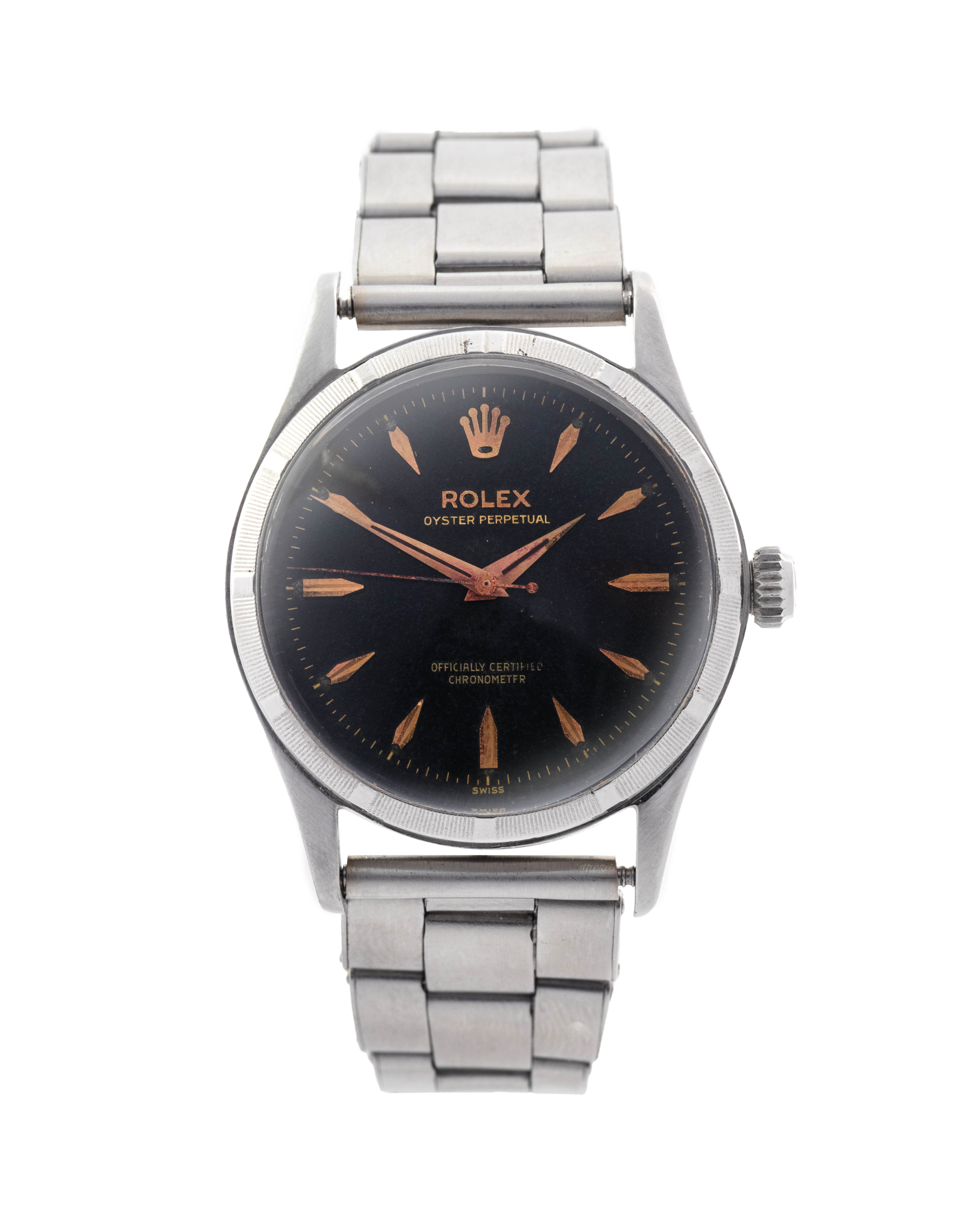 Rolex Ref. 6532 Oyster Perpetual balck dial, rose gold indexes with stainless steel bracelet 
