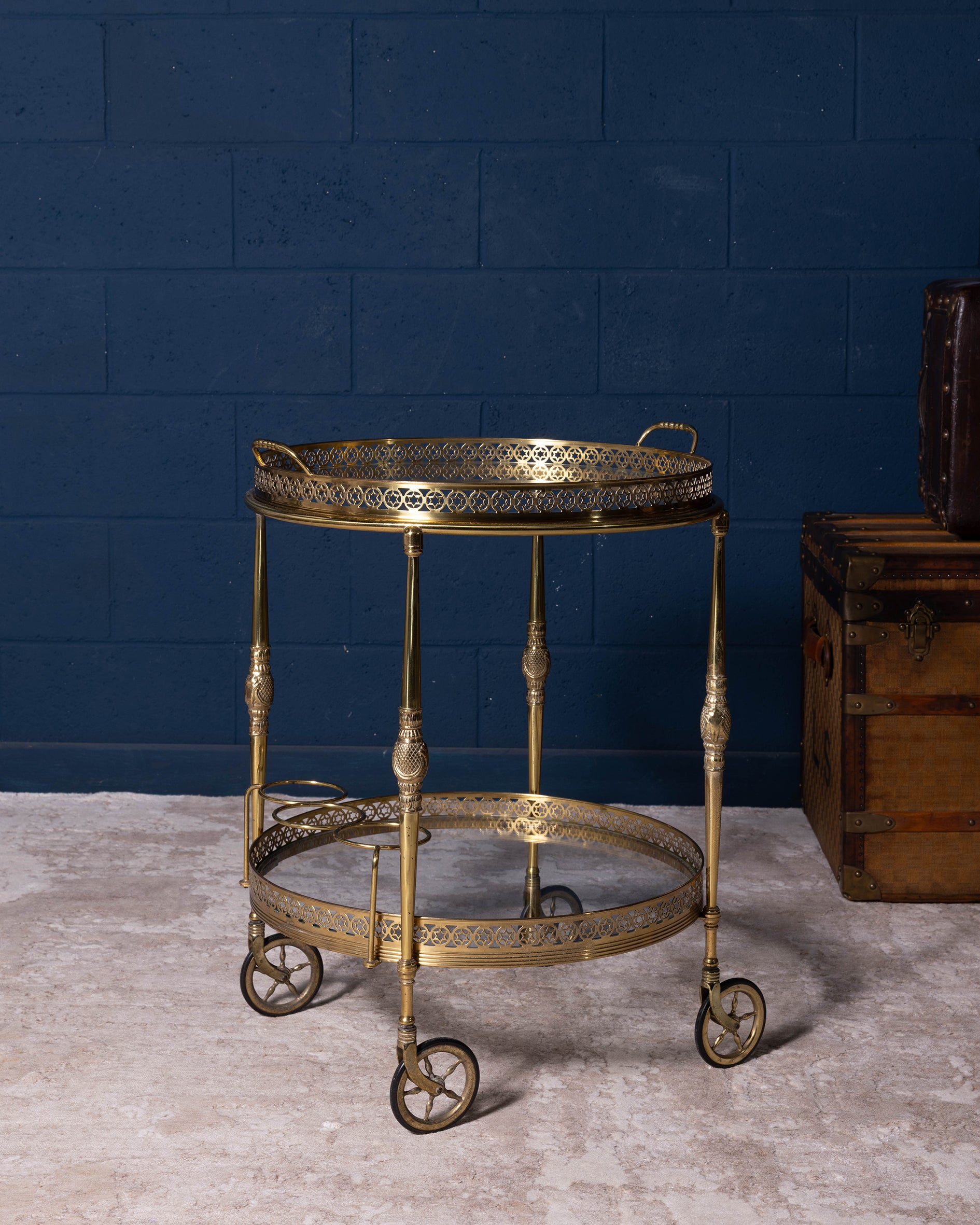 Round brass bar cart  "Gallery model"