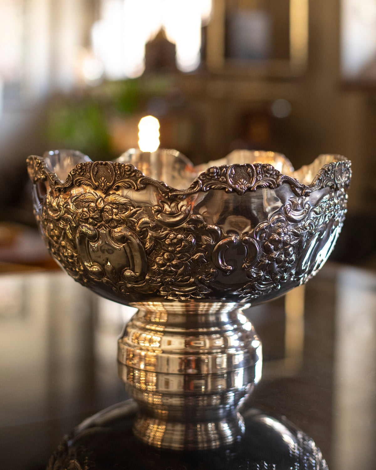 Silver Plated Rose Bowl with baroque flower decoration