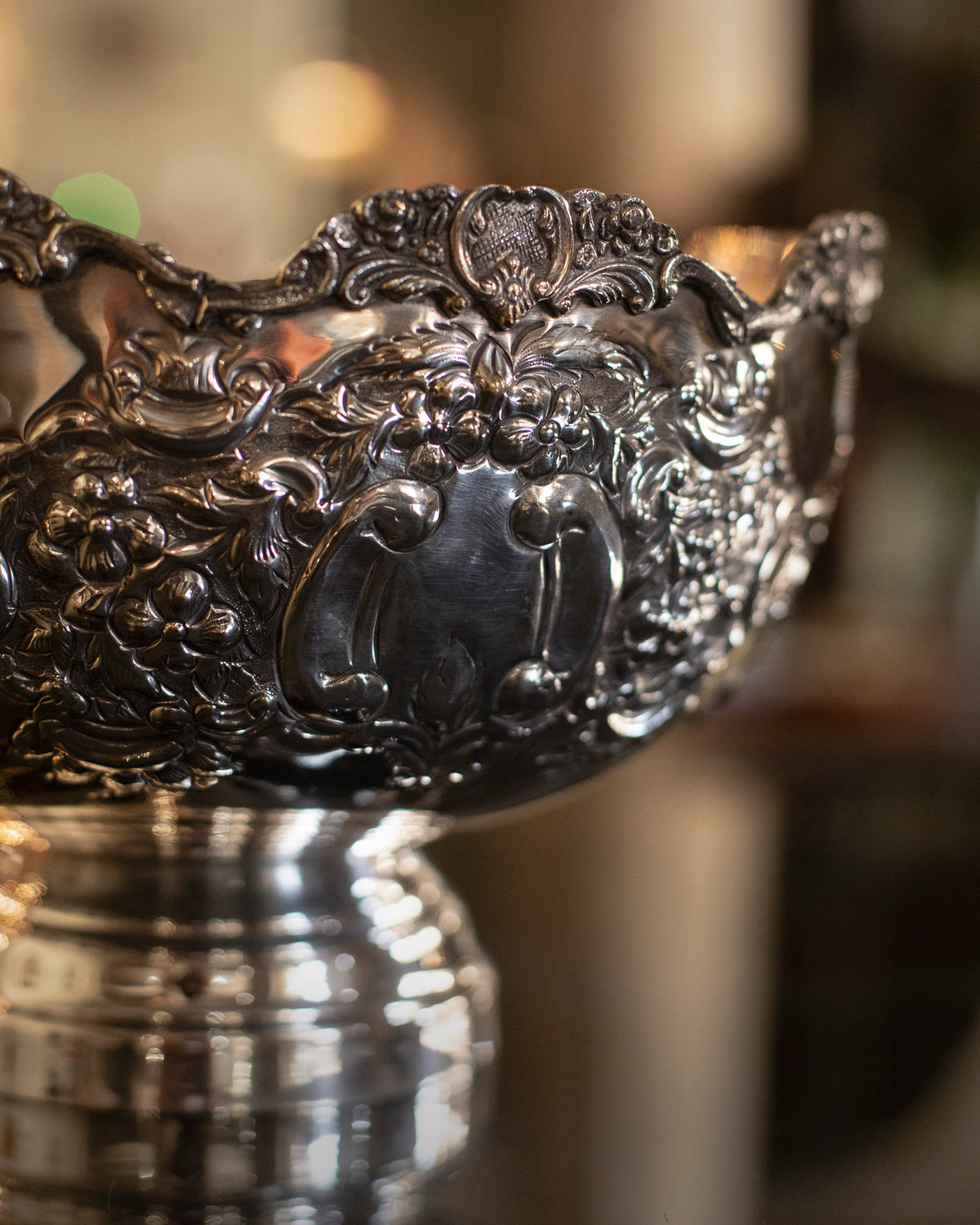 Silver Plated Rose Bowl with baroque flower decoration