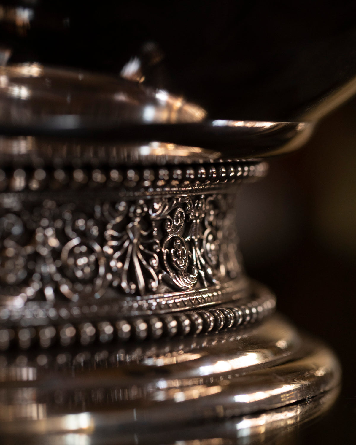 Silver on copper Rose Bowl with Lions decoration
