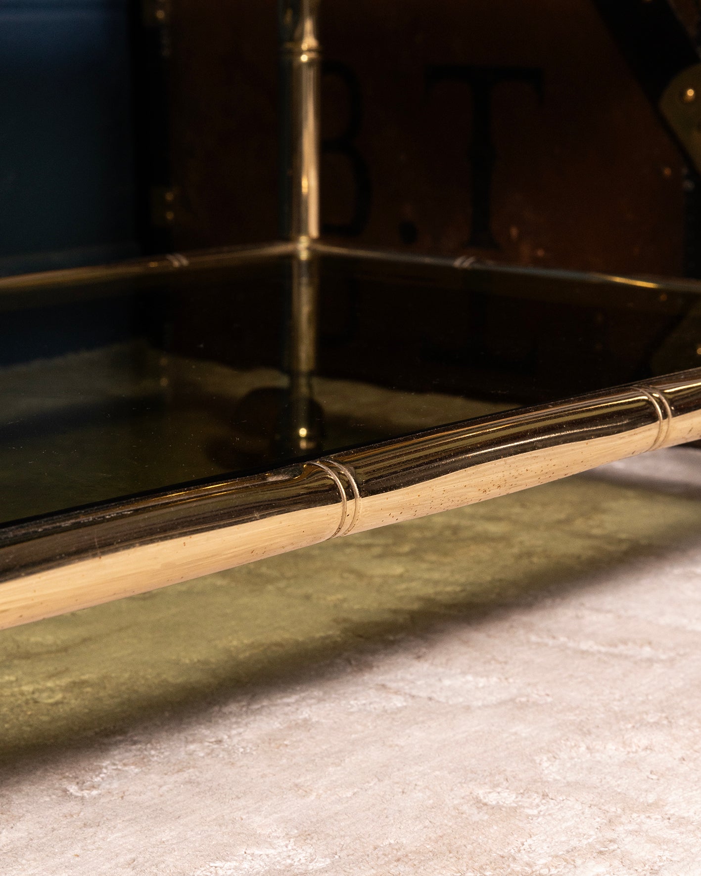 Three-Tier Brass Bar Trolley with Bamboo Motif