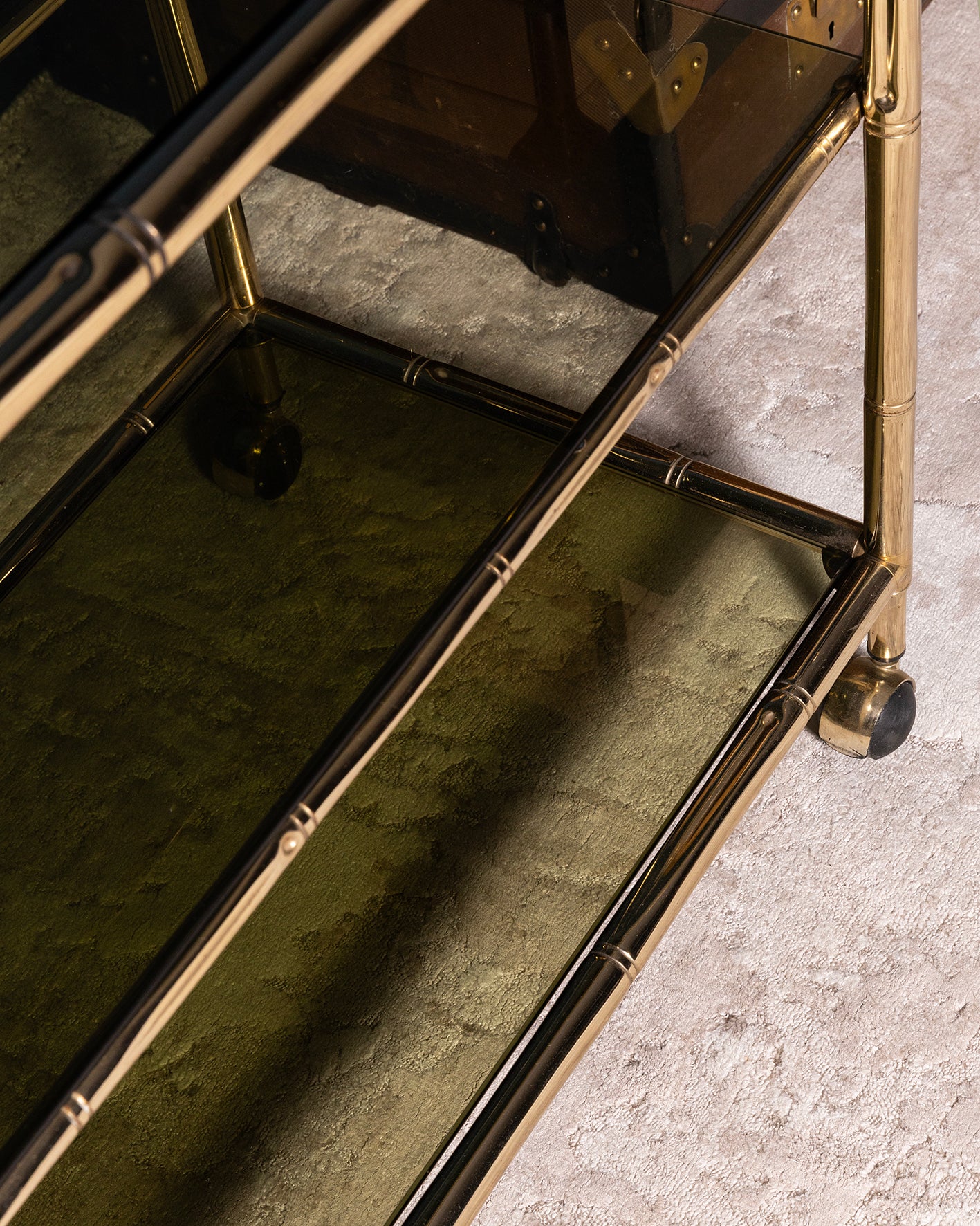 Three-Tier Brass Bar Trolley with Bamboo Motif