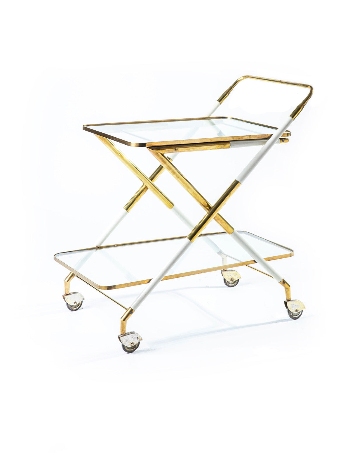 Brass and wood rectangular bar cart designed by Cesare Lacca - 1960