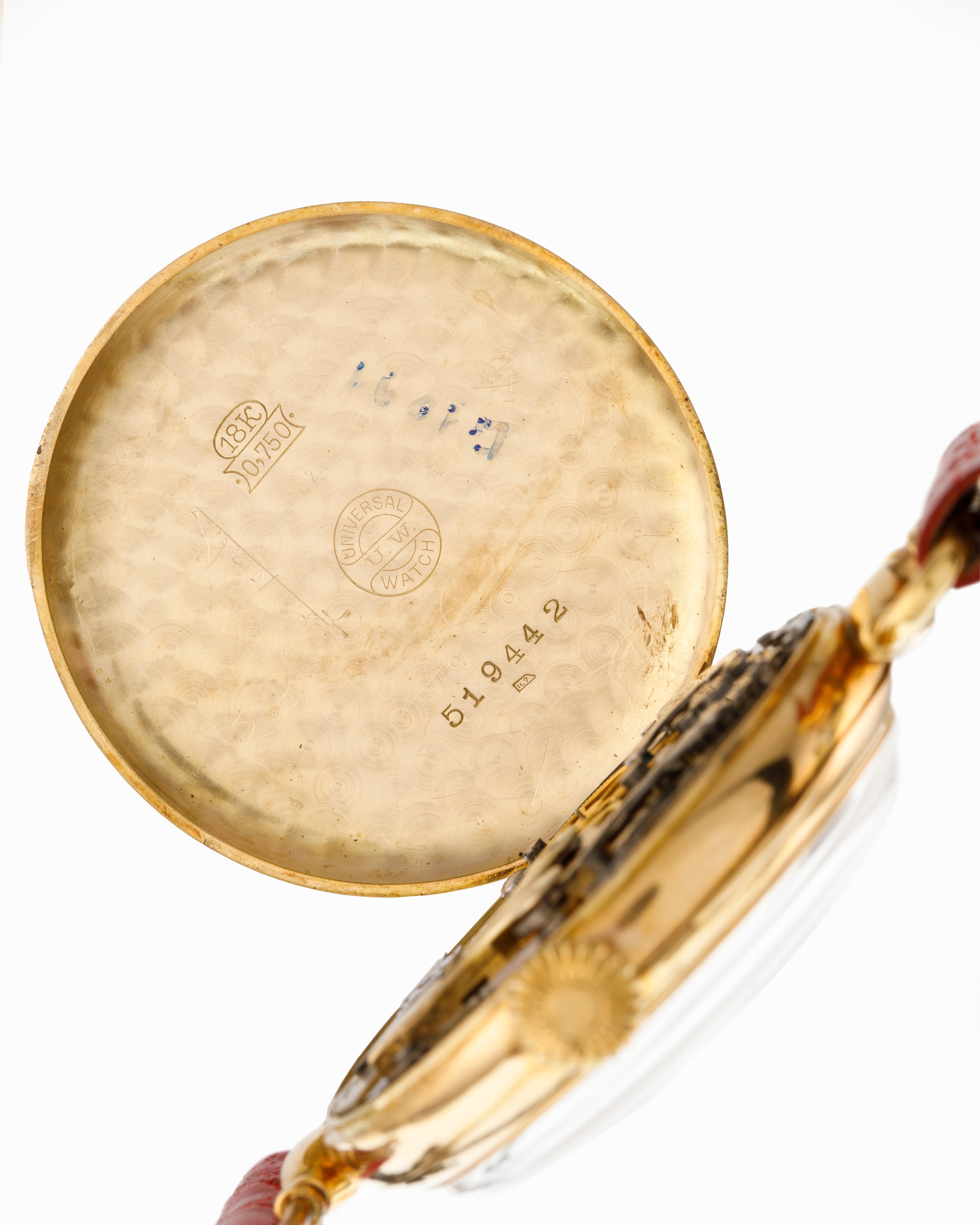 Universal Watch oversize enamel dial in yellow gold - caseback 