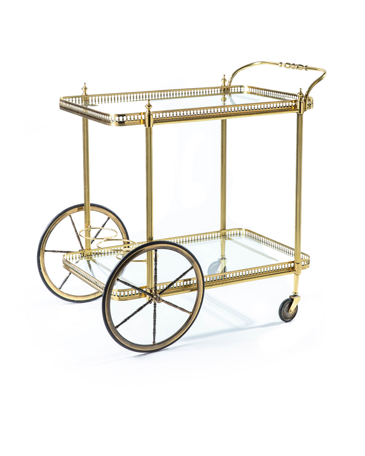Products Carrello modello Galleria con ruote da carrozza - 1950 - Gold brass Bar Cart with Coach wheels