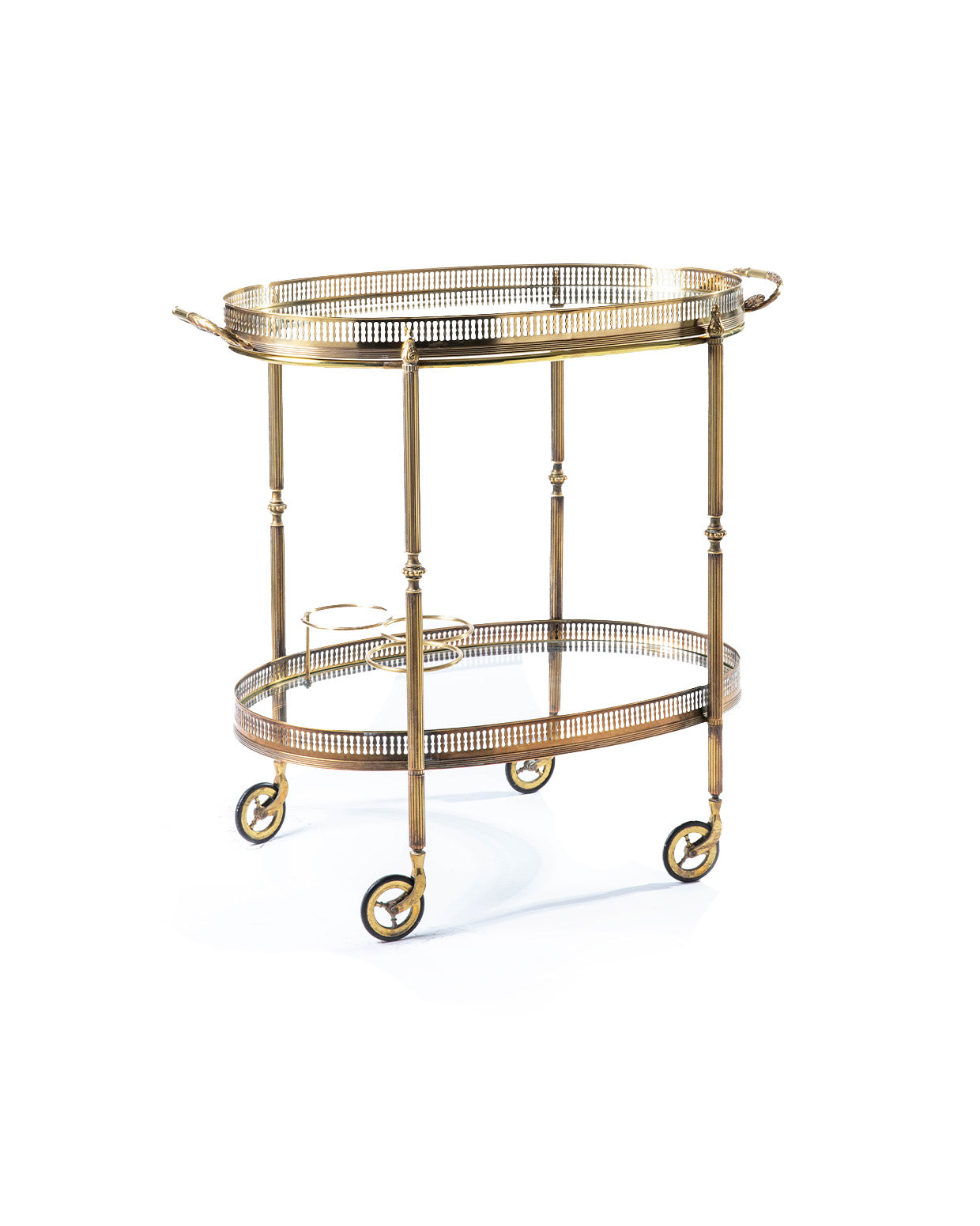 Products Carrello ovale in ottone dorato modello Galleria - 1960 - "Gallery" design oval gold brass Bar Cart