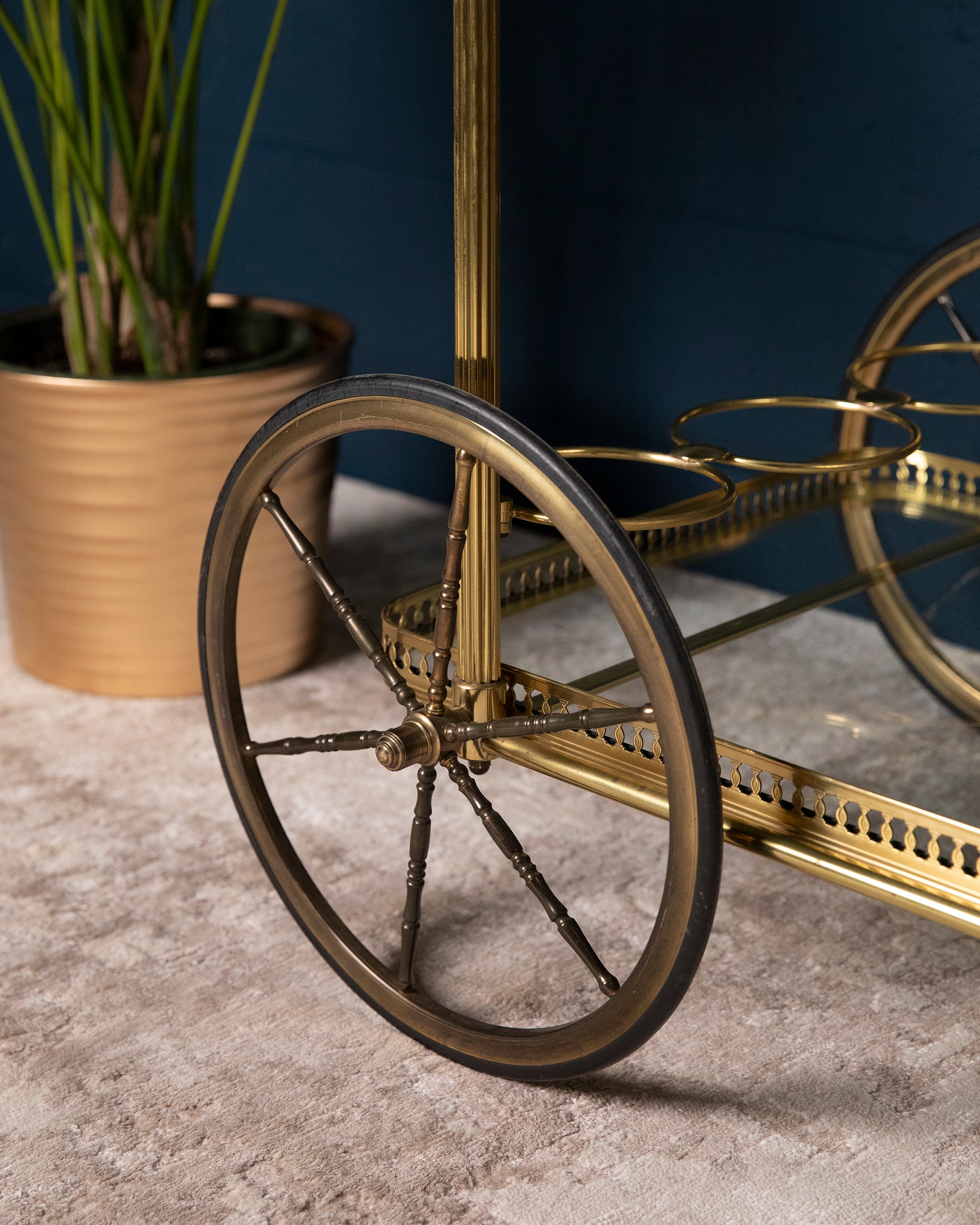 Gold brass Bar Cart with Coach wheels