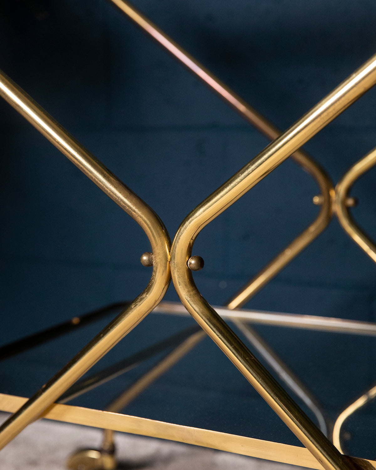 Carrello in ottone dorato di design italiano - 1950 - Gold Brass rectangular bar cart, italian design