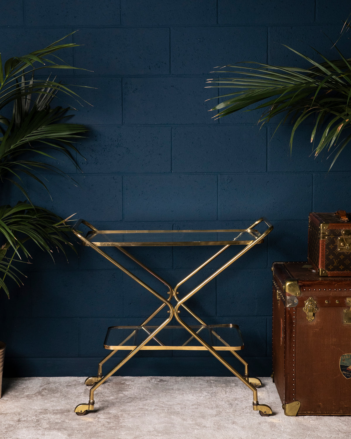 Carrello in ottone dorato di design italiano - 1950 - Gold Brass rectangular bar cart, italian design