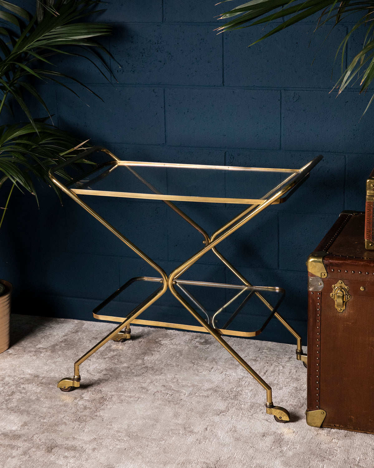 Carrello in ottone dorato di design italiano - 1950 - Gold Brass rectangular bar cart, italian design