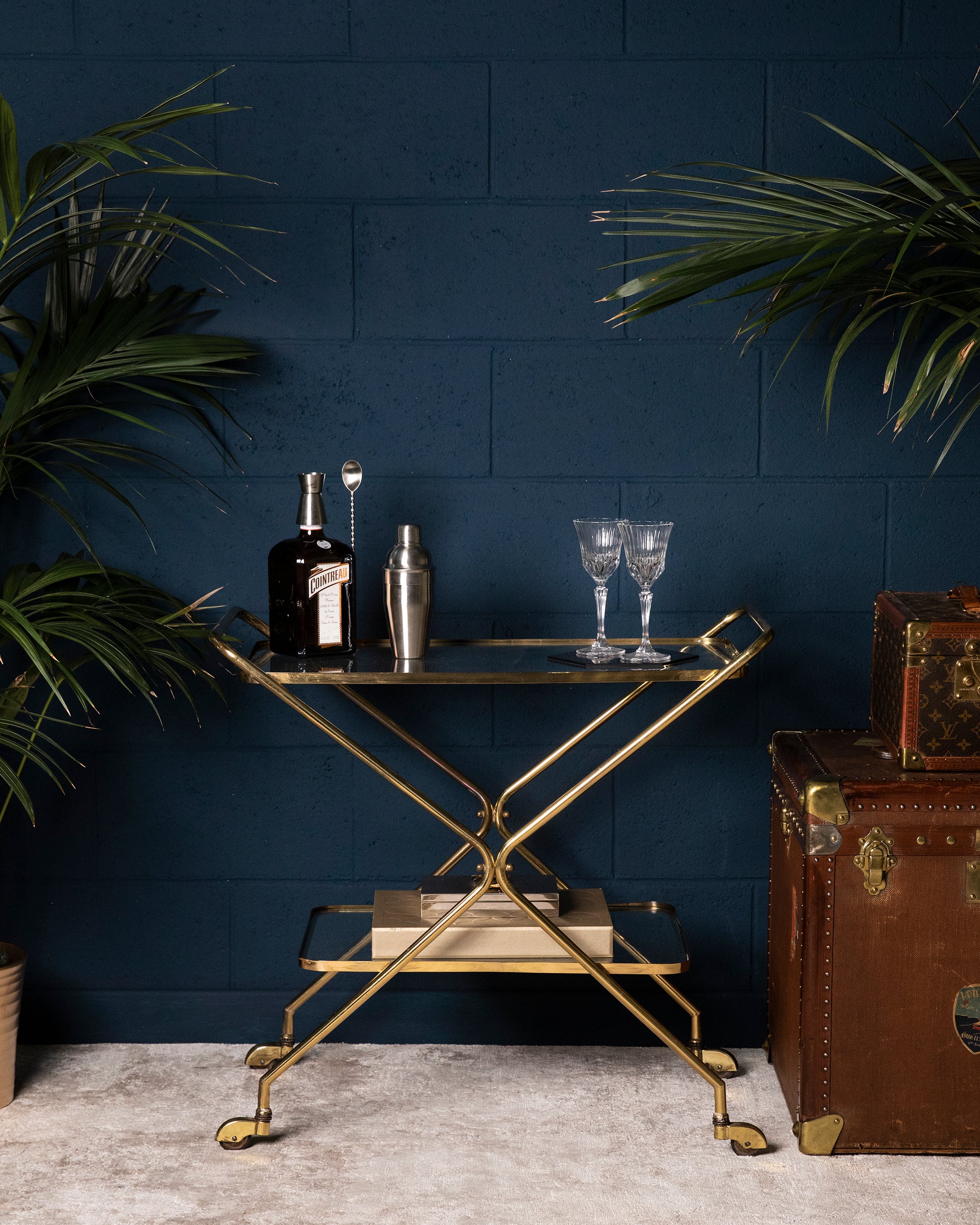 Carrello in ottone dorato di design italiano - 1950 - Gold Brass rectangular bar cart, italian design